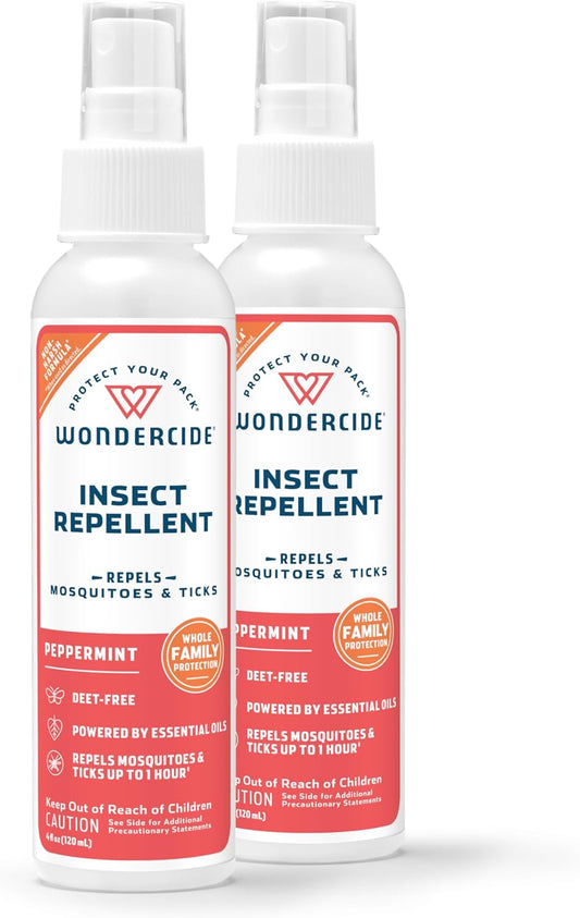 Wondercide - Mosquito, Tick, and Insect Repellent with Natural Essential Oils - DEET-Free Bug Spray and Killer - Safe for Family - Peppermint 2-Pack of 4 oz Bottle