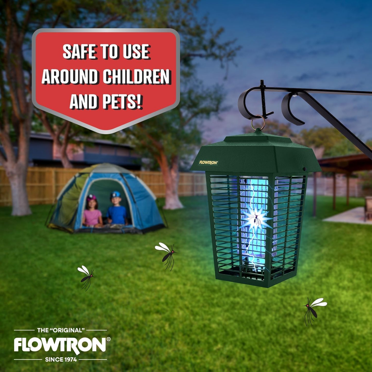 Flowtron Bug Zapper, 1 Acre of Outdoor Coverage with Powerful 40W Bulb & 5600V Instant Killing Grid, Electric Insect, Fly & Mosquito Zapper, Made in The USA - Green Color