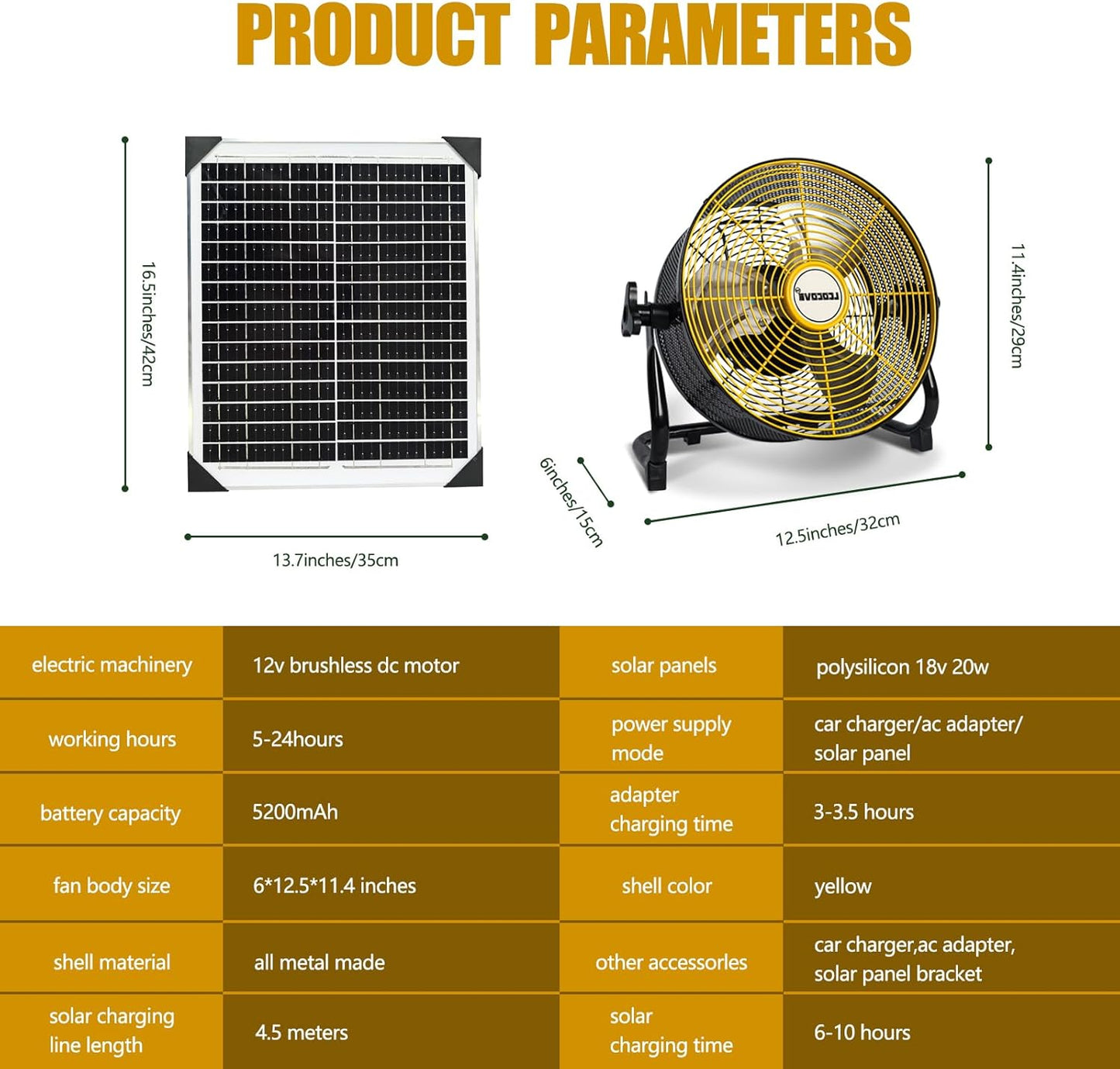 10Inch Outdoor Fan, Battery Operated Fan Can Running 3.5-24 Hours, Solar Fans For Home,Outside,Shed,Patio,Greenhouse, with USB Output For Emergency Situation Without Electric