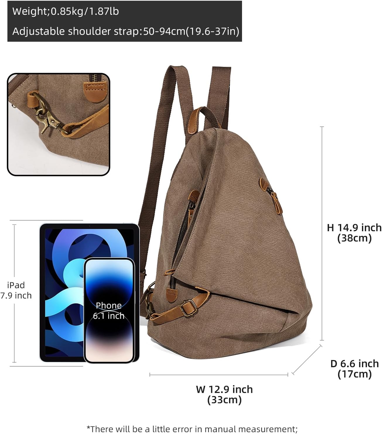 KL928 Canvas Vintage Backpack – Large Casual Daypack Outdoor Travel Rucksack Hiking Backpacks for Men Women