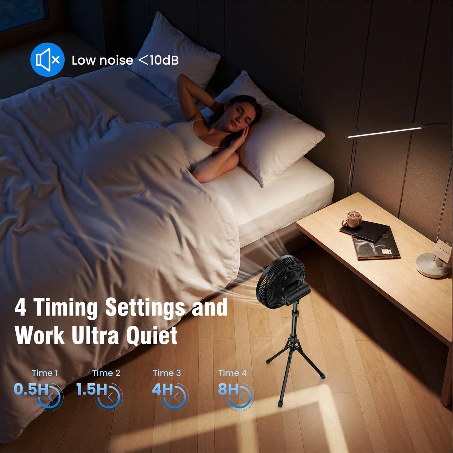 12” Portable Fan 16000mAh Battery Operated Rechargeable, Auto-Oscillating Pedestal Stand Fan, Adjustable Height, Remote Control, 4 Seeds, Timer, Cordless for Travel Camping Bedroom