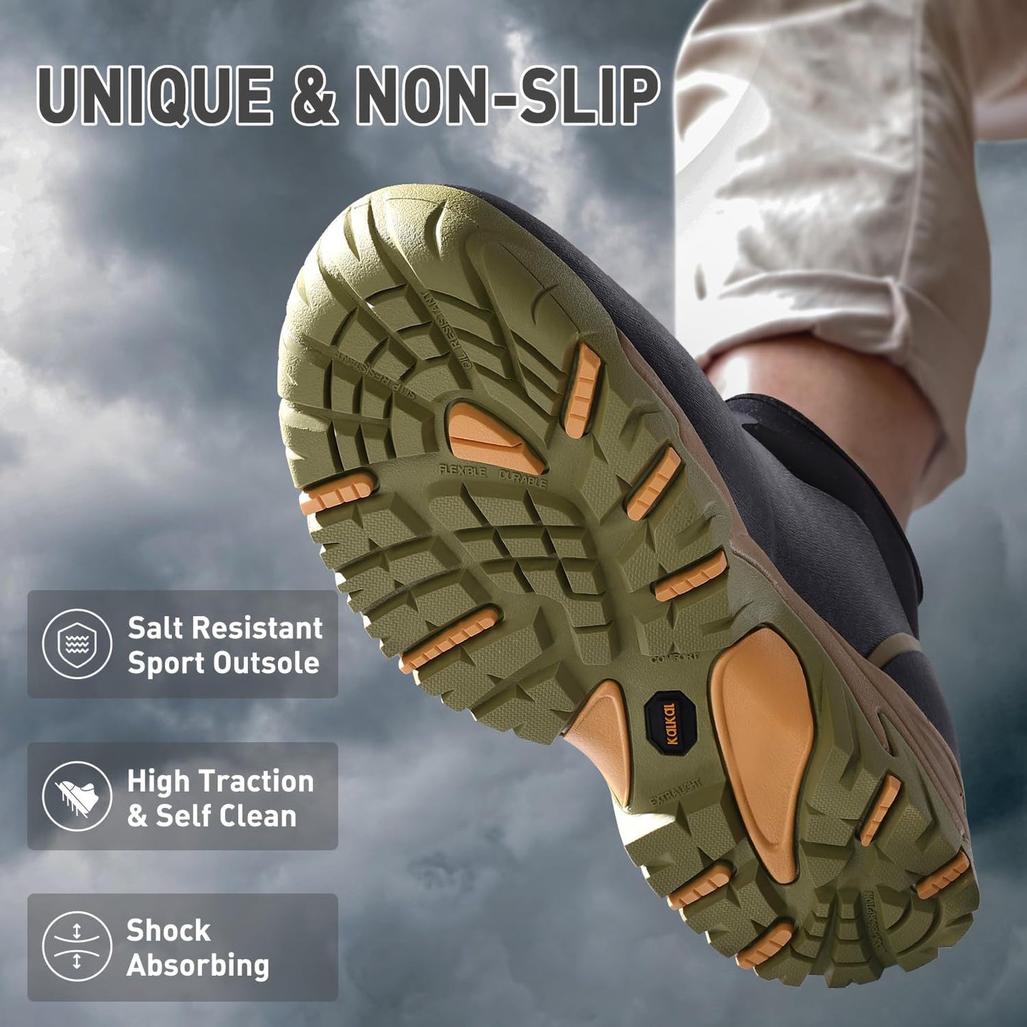 Kalkal Men's Rubber Boots, Waterproof Ankle Rain Boots, Insulated Working Booties with Comfortable Sports Sole, Outdoor Mud Boots for Yard Chore