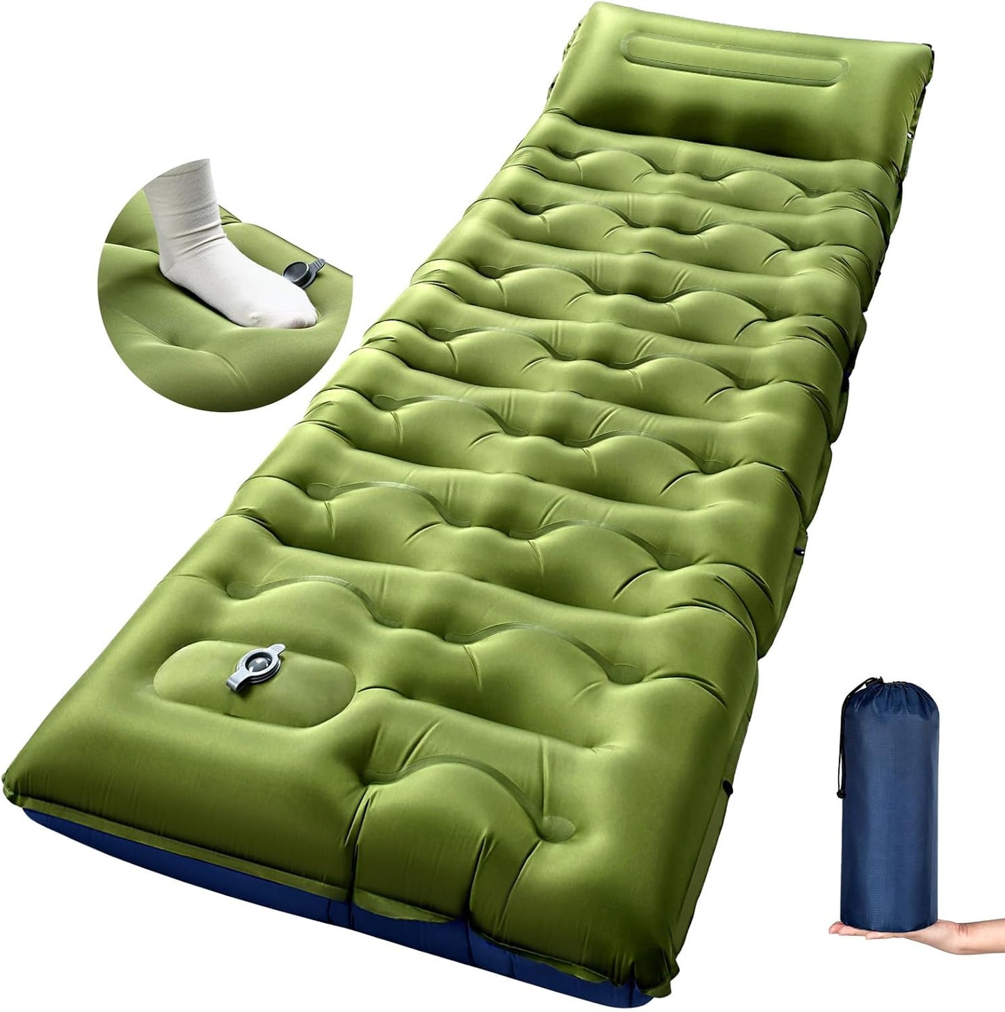 KASBAH Camping Sleeping Pad,Extra Wide 6 inch Thick Inflatable Sleeping Pads with Built-in Foot Pump and Pillow,Ultralight Camping Mat Gear for Outdoor Hiking,Camping, Traveling and Tent