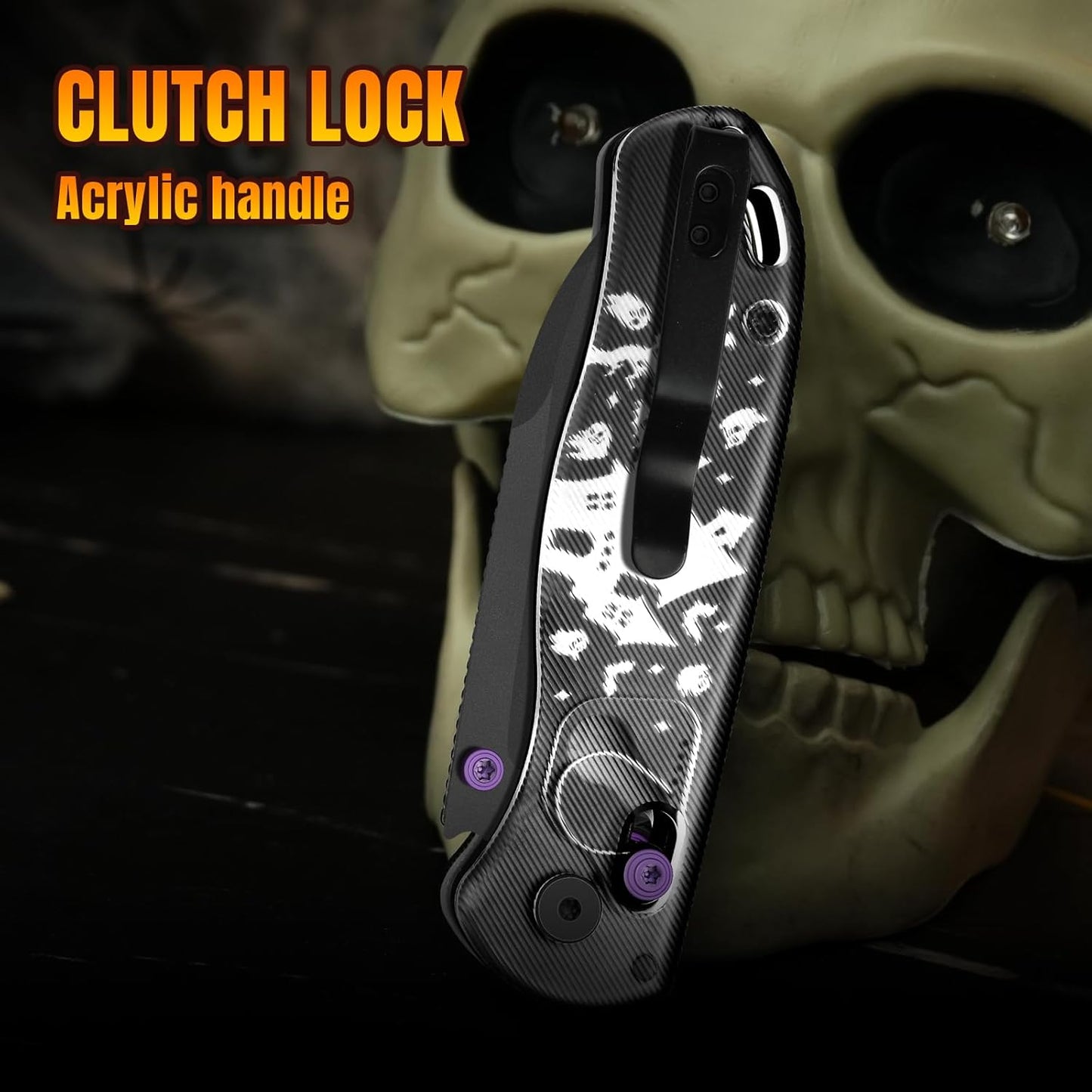 Kizer Drop Bear EDC Pocket Knife, 2.97” Nitro-V Blade Acrylic handle Folding Knife with Clutch Lock, Thumb Stud Opener EDC Knives for Men Women Gift V3619HW1