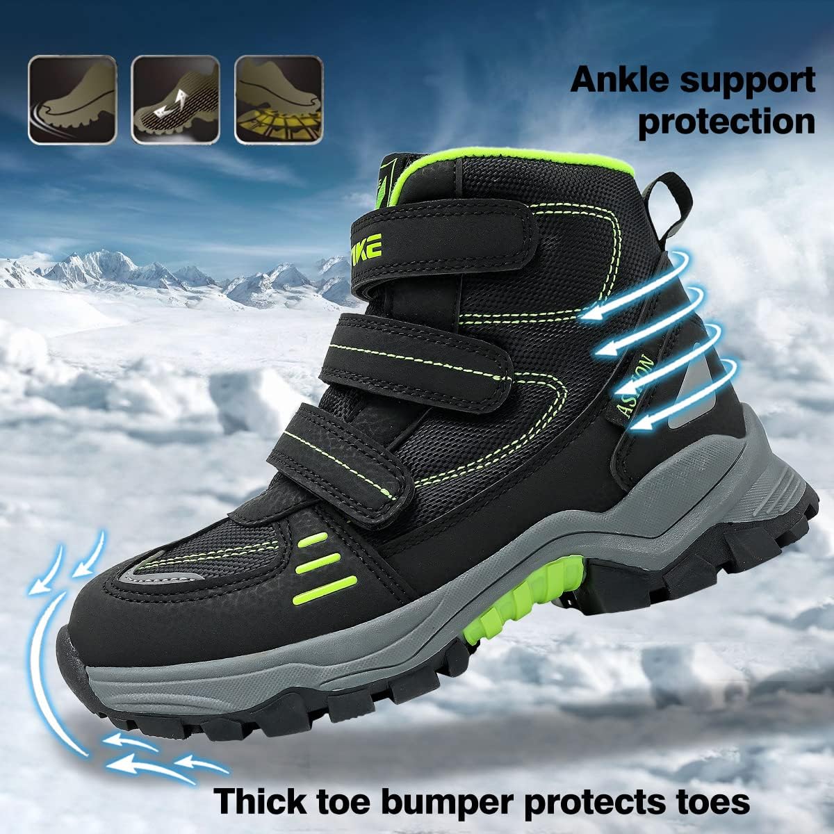 JMFCHI Kids Hiking Boots Boys Girls Outdoor Walking Climbing Sneaker Comfortable Non-slip Snow Shoes Hiker Boot Antiskid Steel Buckle Sole