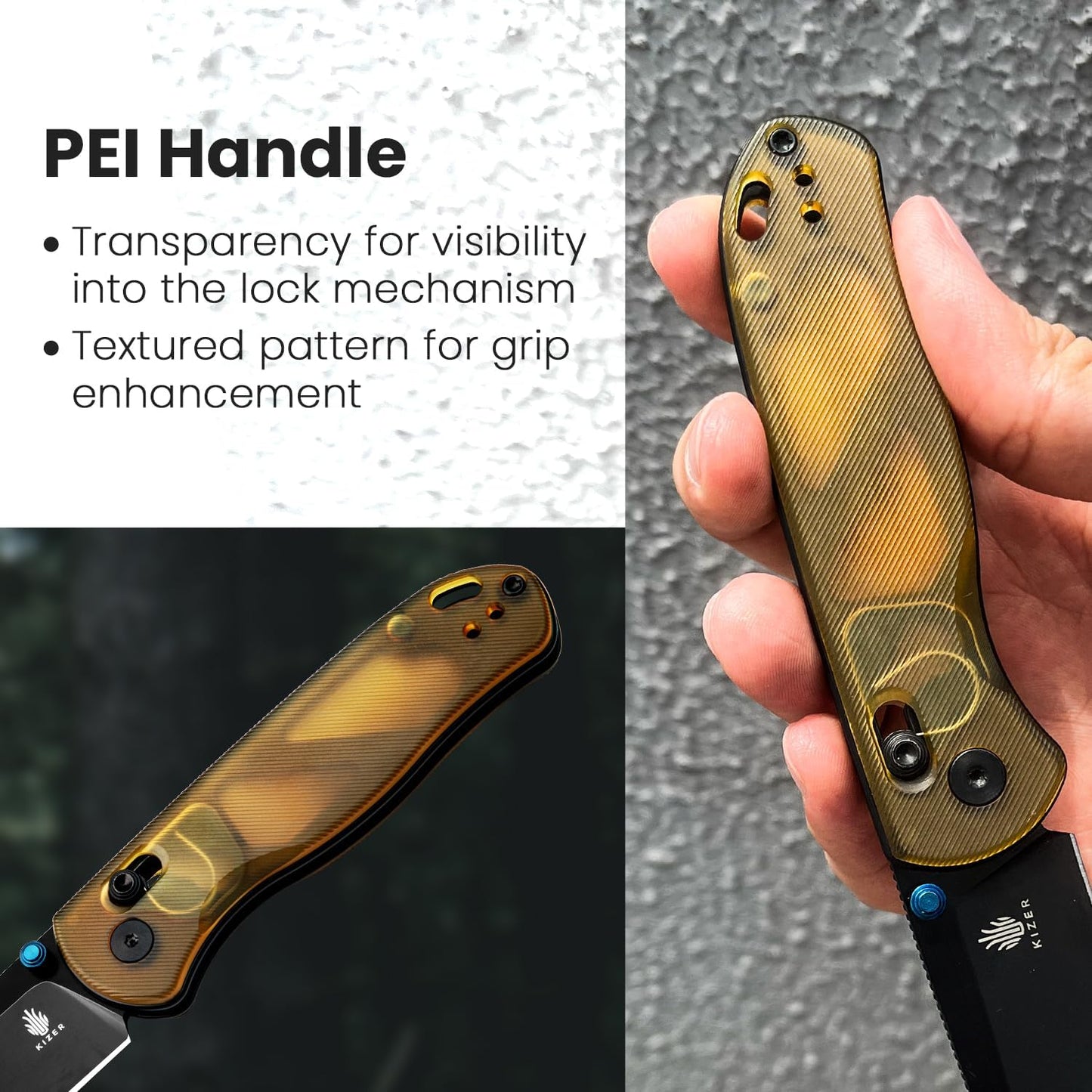 Kizer Drop Bear EDC Pocket Knife, 2.98” Nitro-V Steel Blade PEI Handle Folding Knife with Thumb Stud Opener, Clutch Lock Knife for Men Women Gift V3619A2