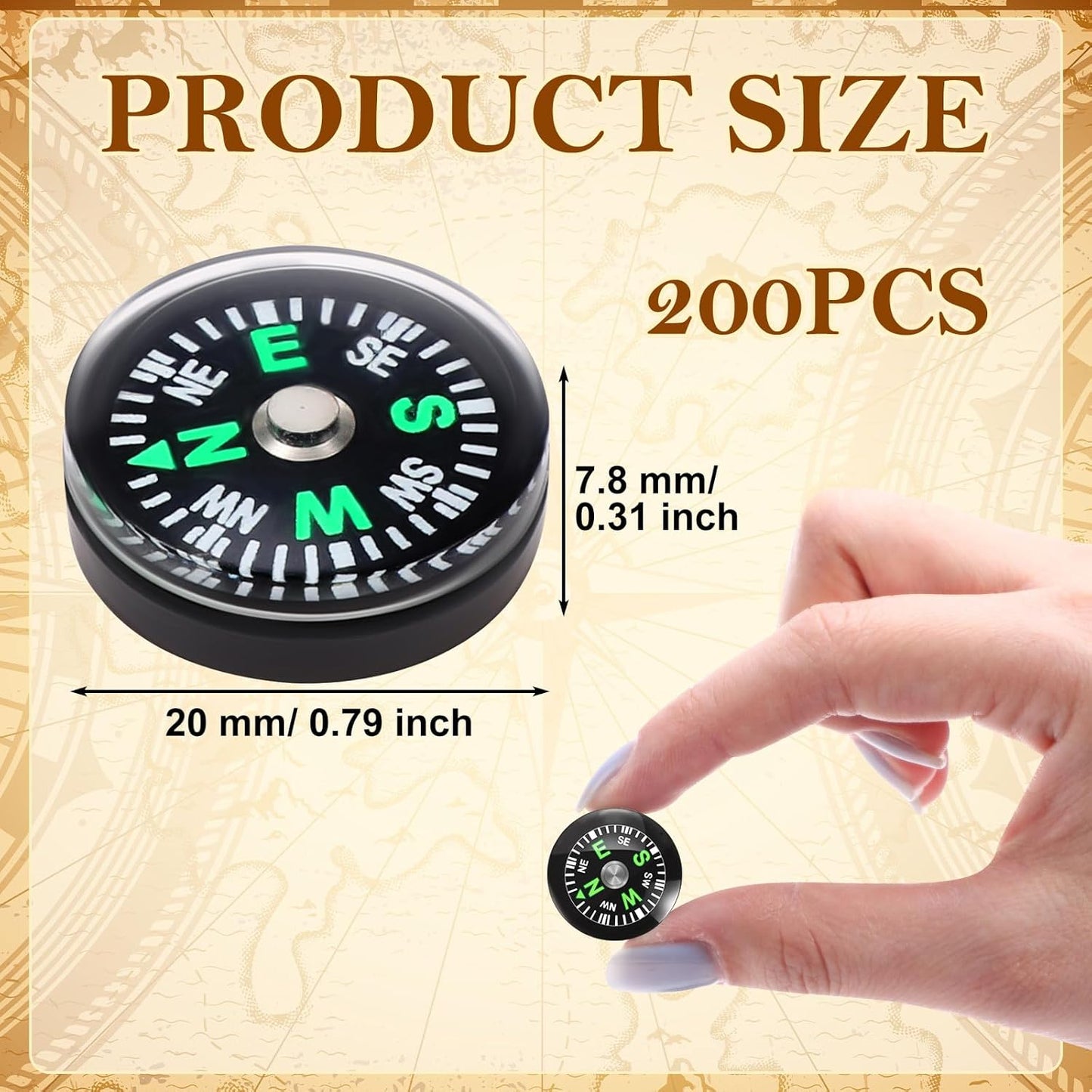 Kanayu 200 Pcs 20 mm Mini Compass Black Pocket Sized Survival Button Compass Bulk for Camping Hiking Touring Backpacking Boating Outdoor Activities