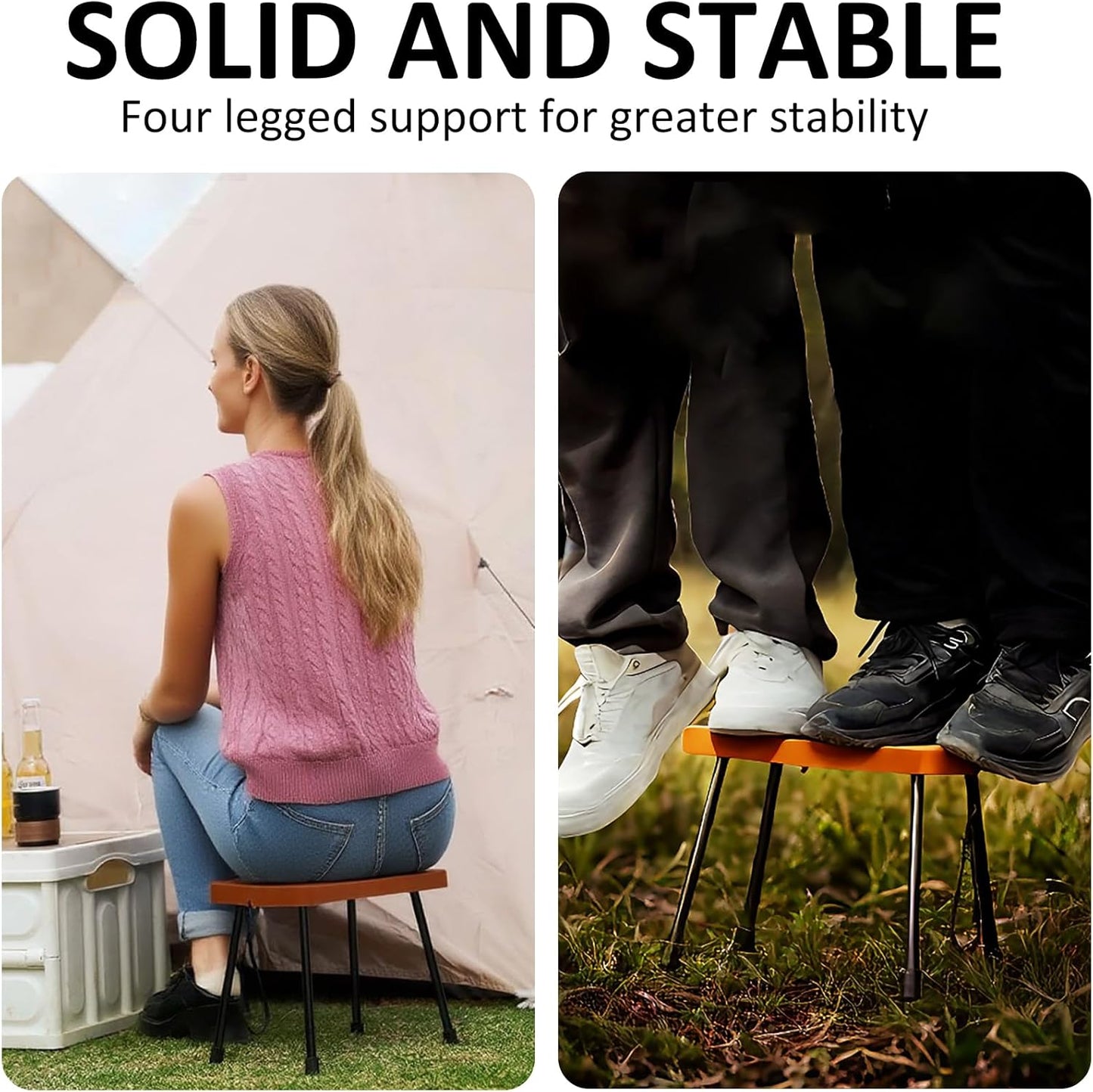 10 Inch Portable Folding Stool for Camping, Gardening, BBQ, and Outdoor Activities (Brown)