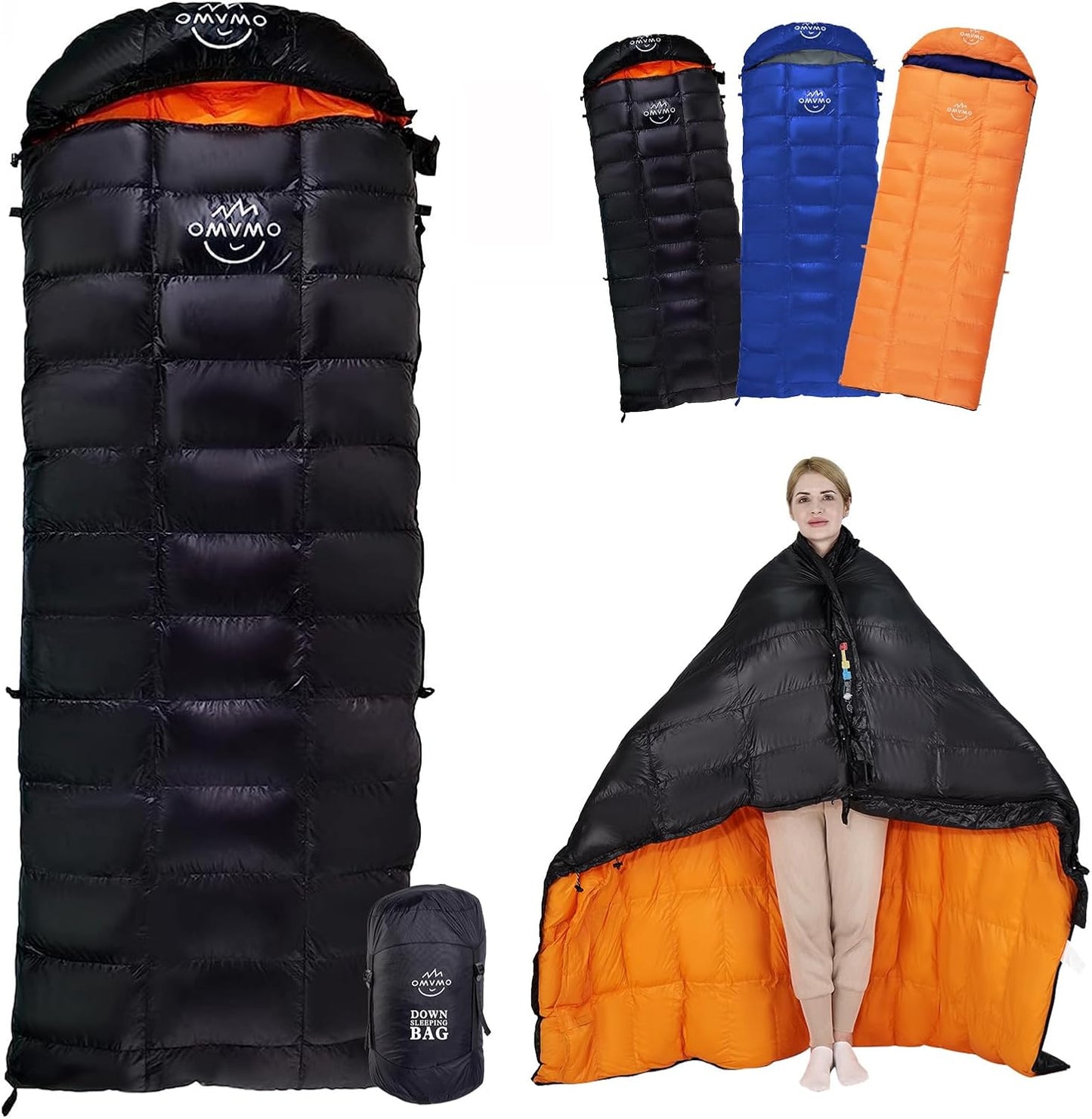 -10°F 0°F 10°F 15°F Down Sleeping Bag for Adults,800/650 Fill Power,Ultralight Wearable 4 Season Cold Weather Rectangle Sleeping Bag for Camping Hiking,Can be Used as a Down Blanket or Cloak