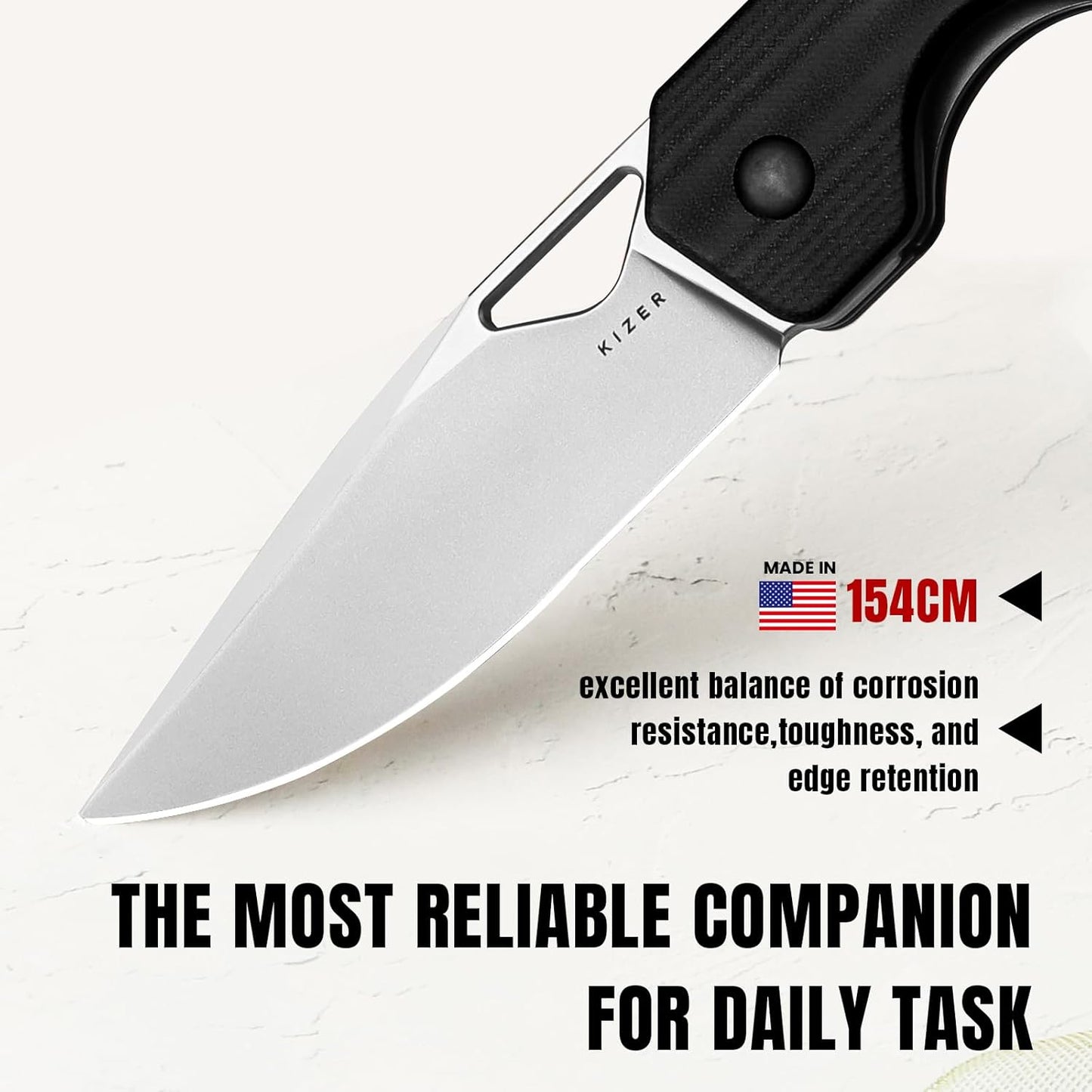 Kizer Militaw EDC Pocket Knife, 3.36'' 154CM Blade Folding Knife, G10 & Mkuruti Handle with Pocket Clip, Thumb Hole & Front Flipper Opener, Camping Hunting Knife for Men Women Gift V3634C2