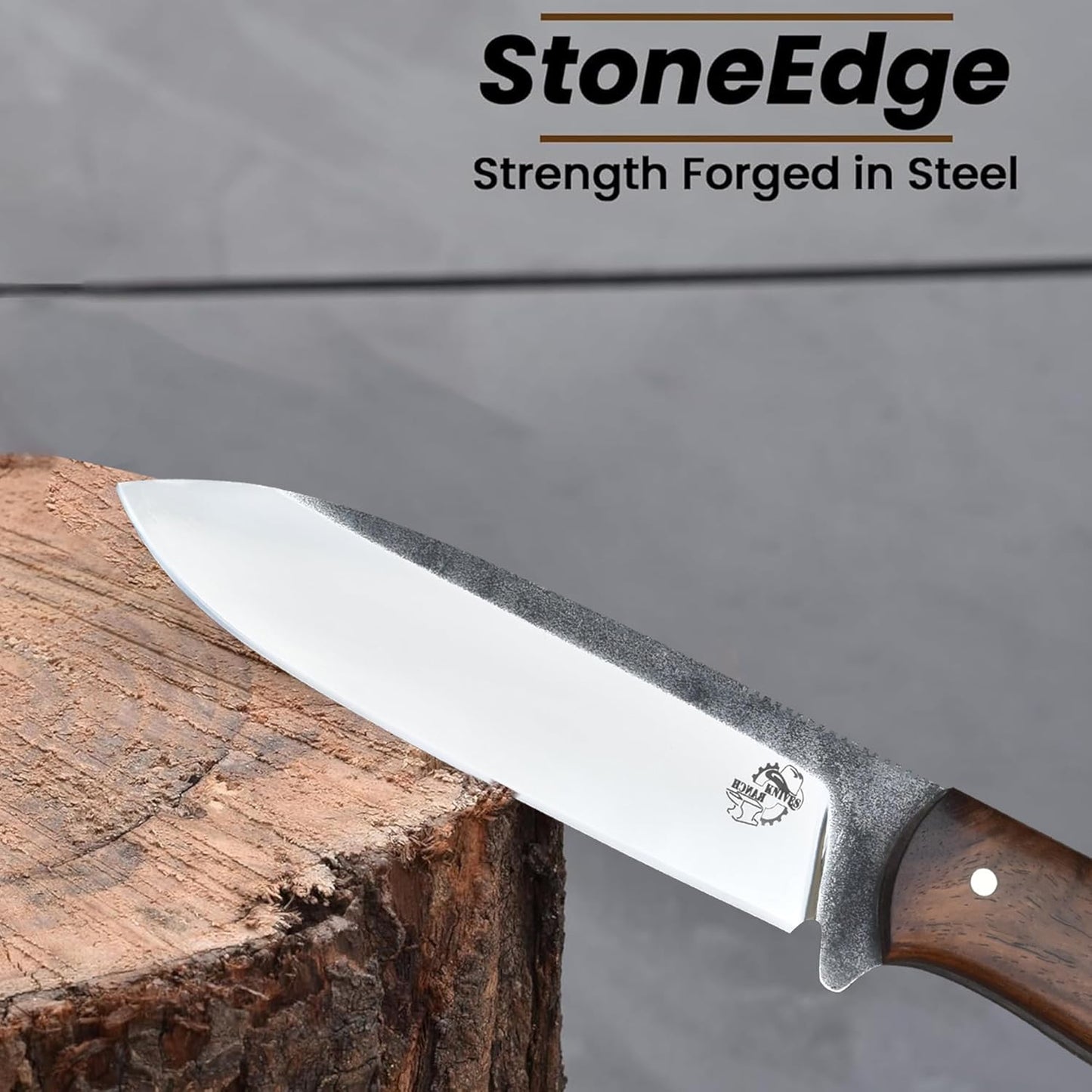 Knives Ranch 10" Bushcraft Knife - Full Tang - 59 Hardness - High Carbon SS 440C - Genuine Leather Sheath - Horizontal/Vertical Carry (Camper Pro 3091-SS-IRW)