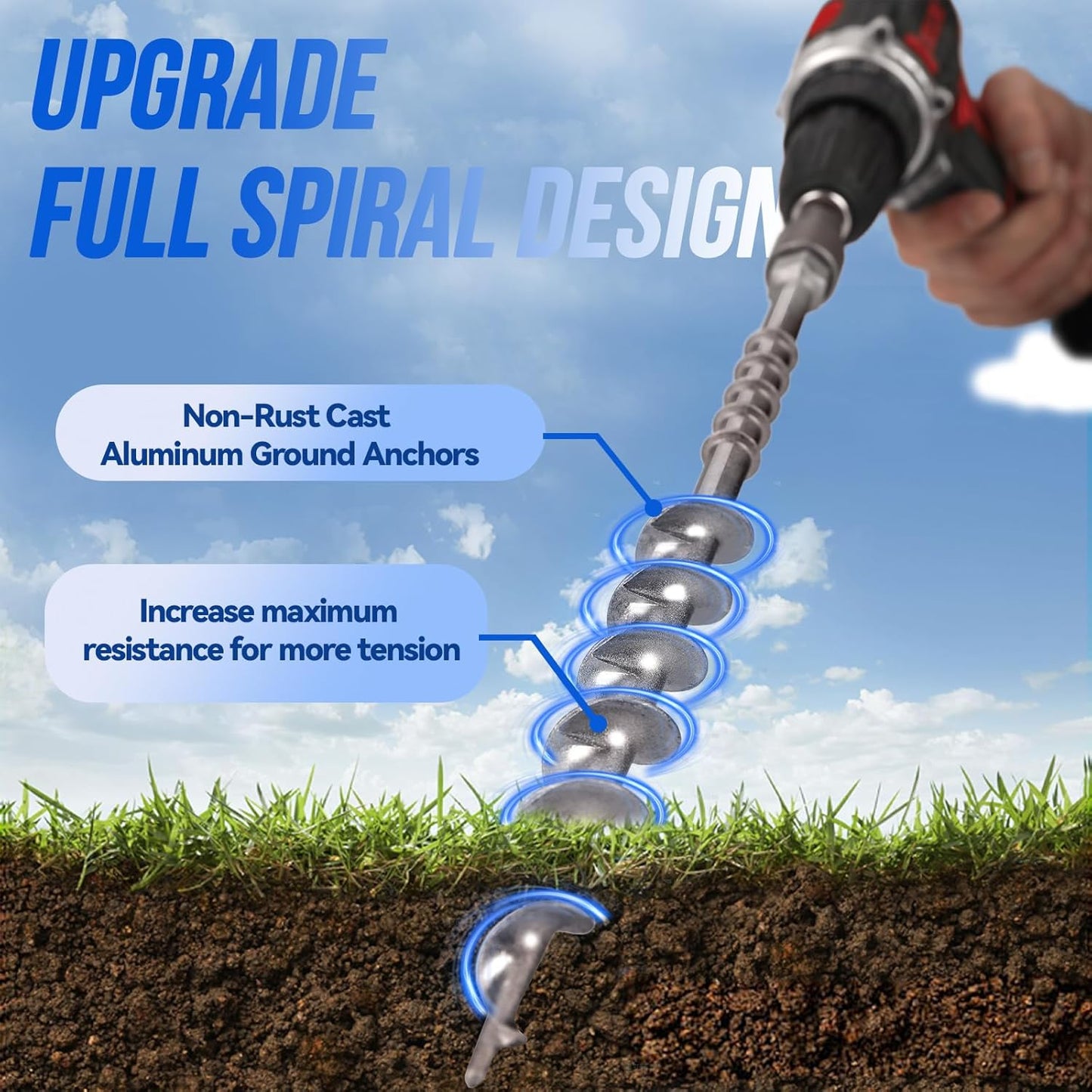 14" Ground Anchors Screw in Non-Rust Cast Aluminum Detachable Tent Stakes for Camping Tents, Sand, Trampoline, Swing Sets and Sheds（16 Packs）