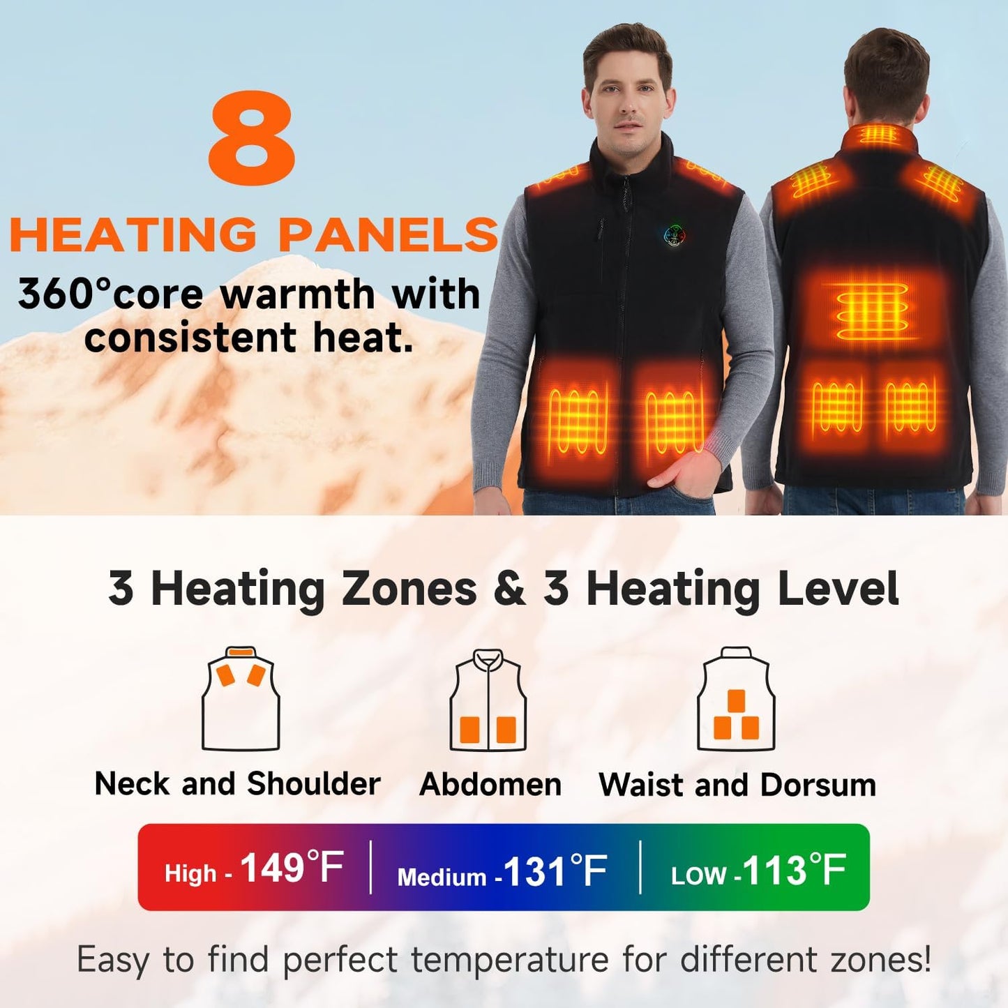 KOVNLO Heated Vest for Men with Battery Pack Included, Soft Fleece Smart Electric Lightweight Heated Jacket