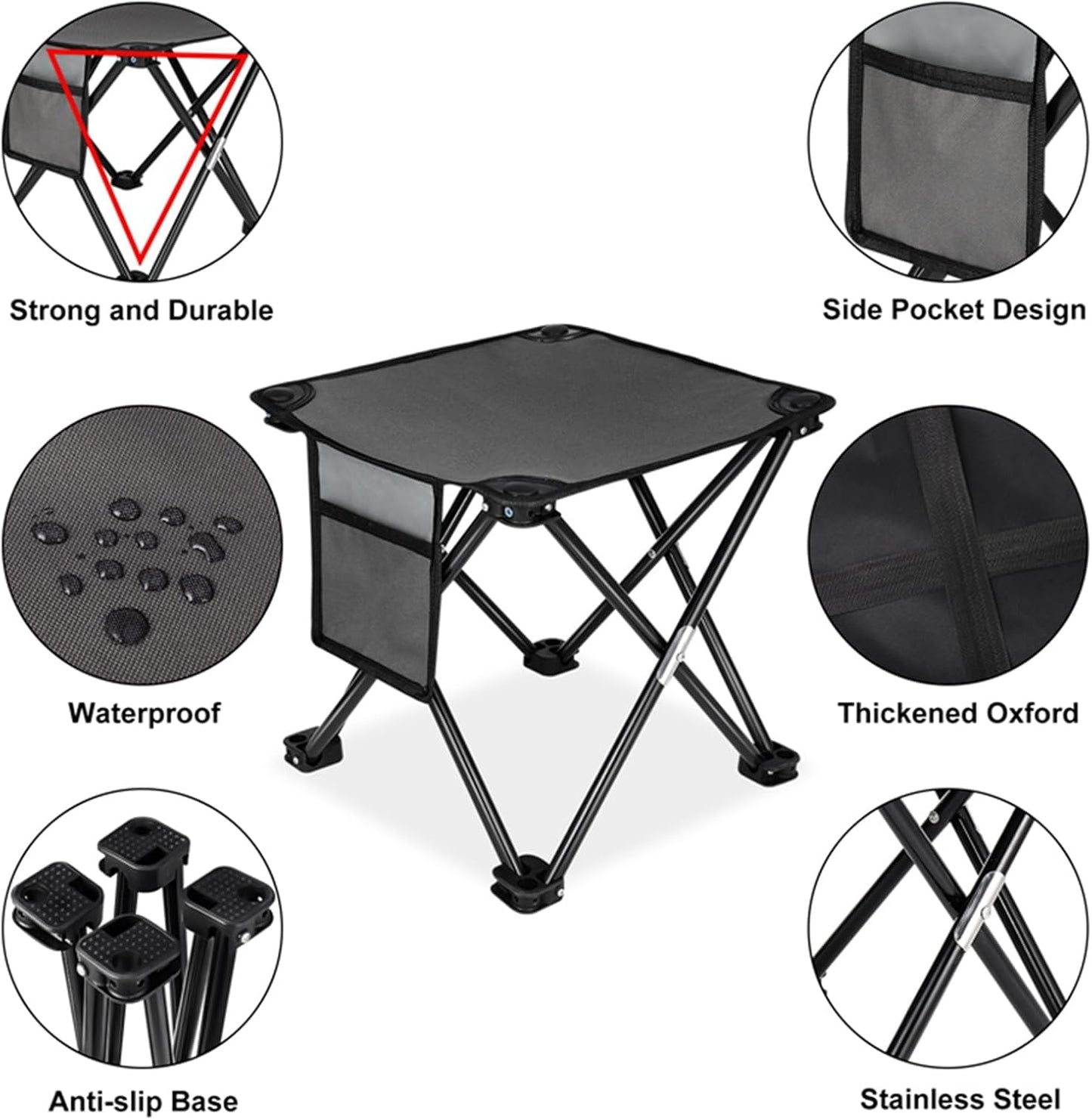 KABOER 2 Pack Folding Camping Stool Portable Outdoor Camping Chair for Fishing BBQ Hiking Gardening and Beach,Travel with Carry Bag(Grey)