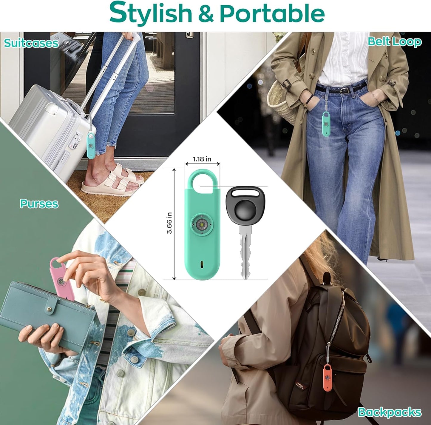 140dB Personal Safety Alarm for Women, 12 Pack Safe Alarm Protection Keychain with Strobe Light with Low Battery Notice, Security Siren Self Defense for Children Seniors College Girls(Green)