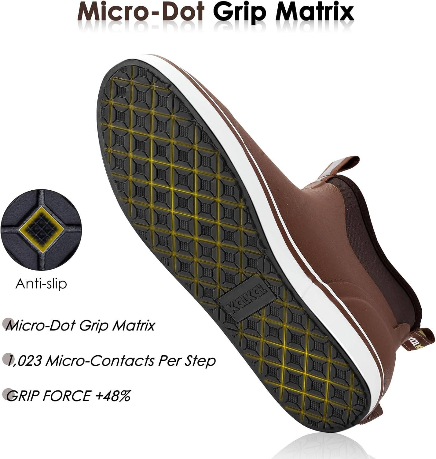 Kalkal Men's Deck Boots, Waterproof Fishing Rain Boots with High Traction, Men's Rubber Boots For Gardening Fishing Boating Camping Sailing