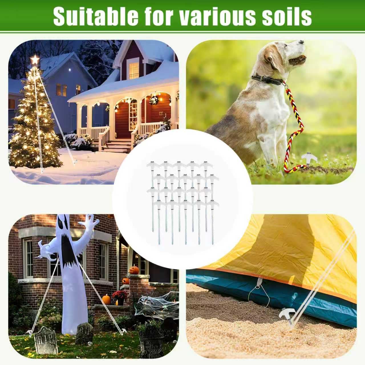 12 Pack Screw in Tent Stakes Heavy Duty,8 ’’ Ground Anchors Screw in,Metal Stakes with Hex Head Driver and Sturdy Storage Box. (12, Luminous White)