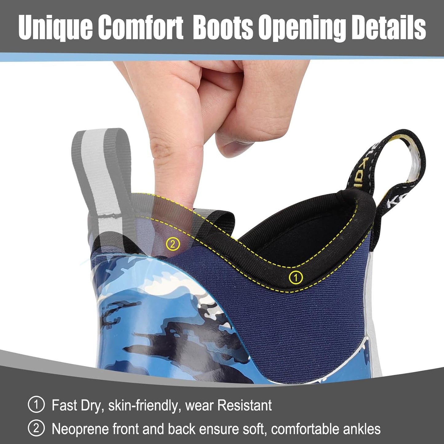 Kalkal Men's Deck Boots, Waterproof Fishing Rain Boots with High Traction, Men's Rubber Boots For Gardening Fishing Boating Camping Sailing