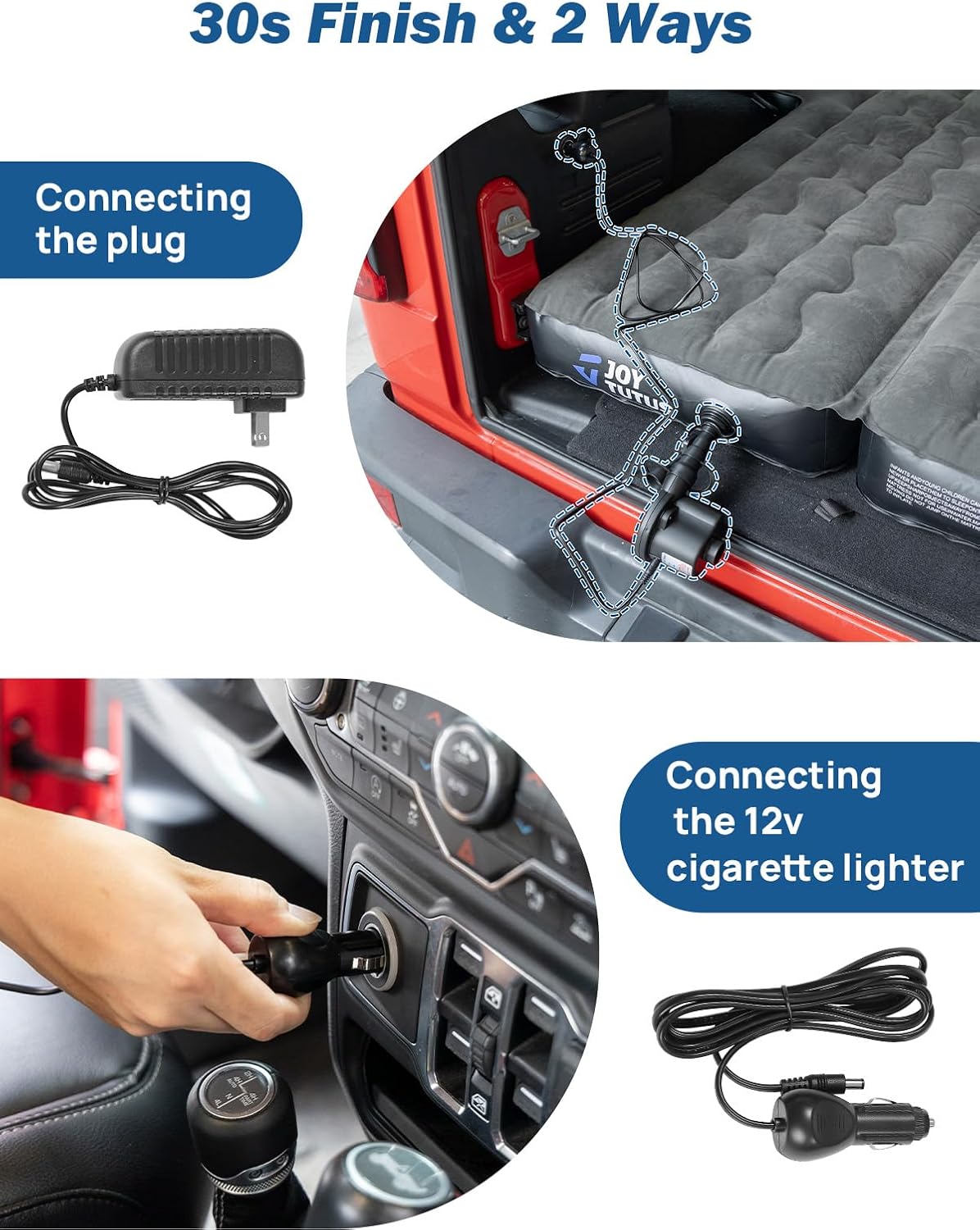 JOYTUTUS SUV Air Mattress for Camping w/Air Pump Compatible with Wrangler JL 4X4, Comfort SUV Inflation Mattress w/2 Pillows for 2018-2026 Wrangler JL 4 Door (Don't for 4XE) - Dark Grey