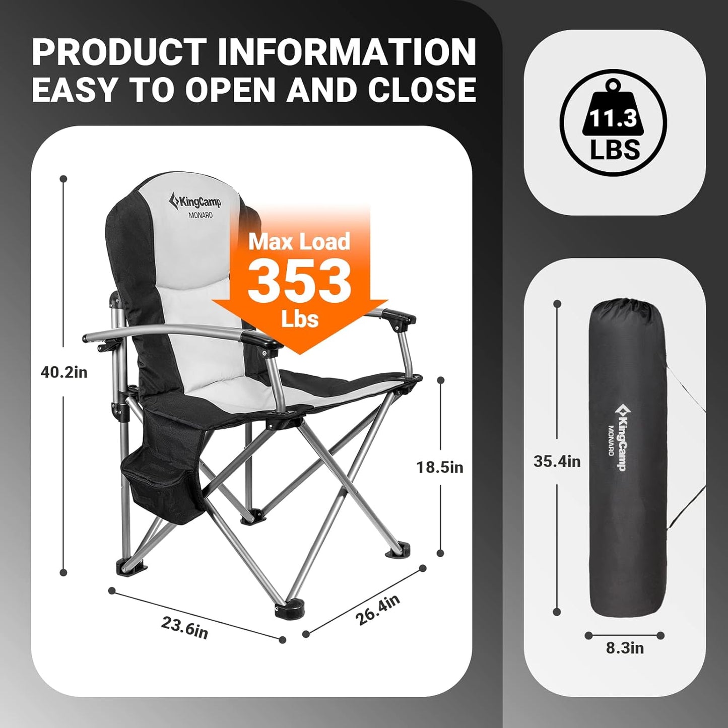 KingCamp Oversized Camping Folding Chair, Heavy Duty 450 LBS with Lumbar Support, Padded Outdoor Chair with Cup Holder, Camp Lawn Chair with Cooler Bag for Sports, Garden, Beach, Fishing