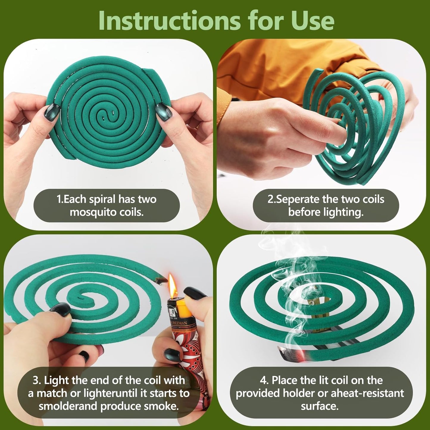 Mosquito Repellent Coils -Mosquito Repellent Outdoor Patio Fresh Scent,Use Reaches Up to 10 feet, Each Mosquito Coils Burns for 5-7 Hours (Contains 20 coils & 2 Stands)