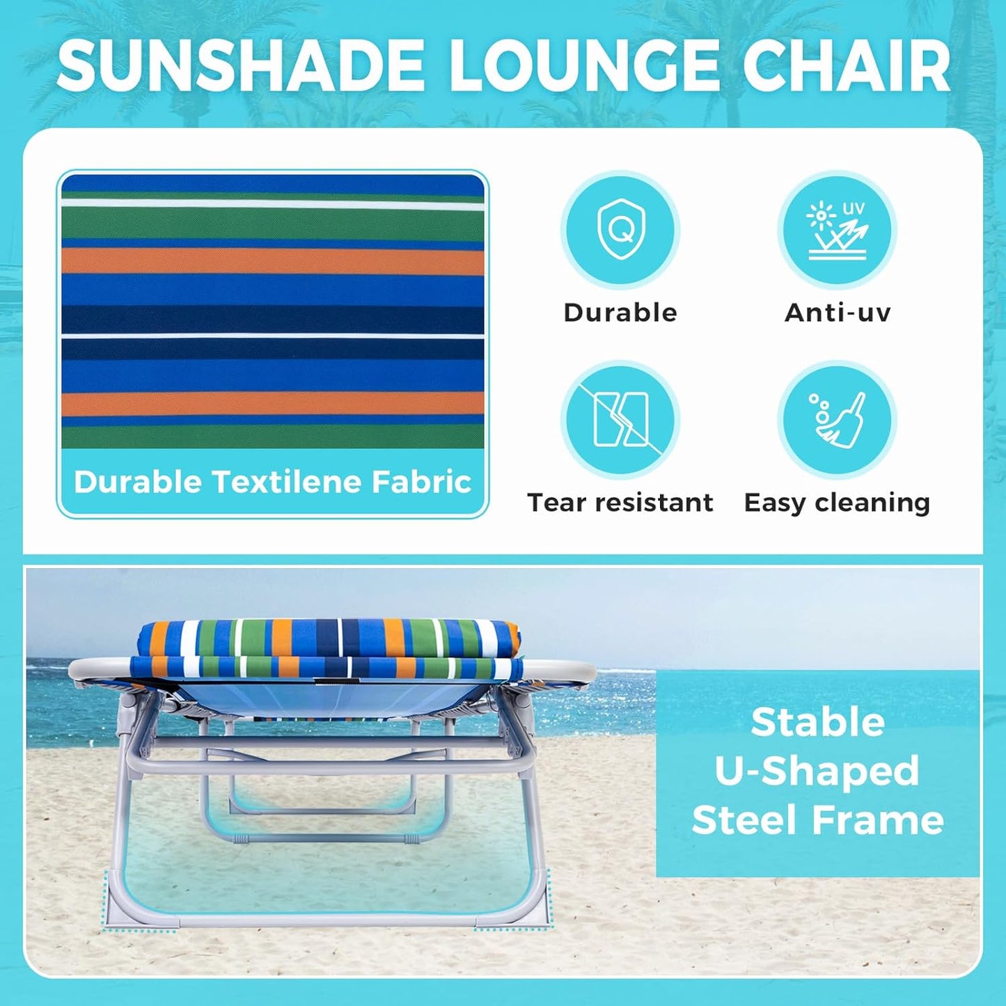 #WEJOY Folding Lounge Chair with Canopy Shade, Portable Adjustable 5-Position Patio Chaise Lounger with Pillow & Storage Pocket for Lay Flat Outdoor Lawn Backyard Beach Camping Pool Tanning