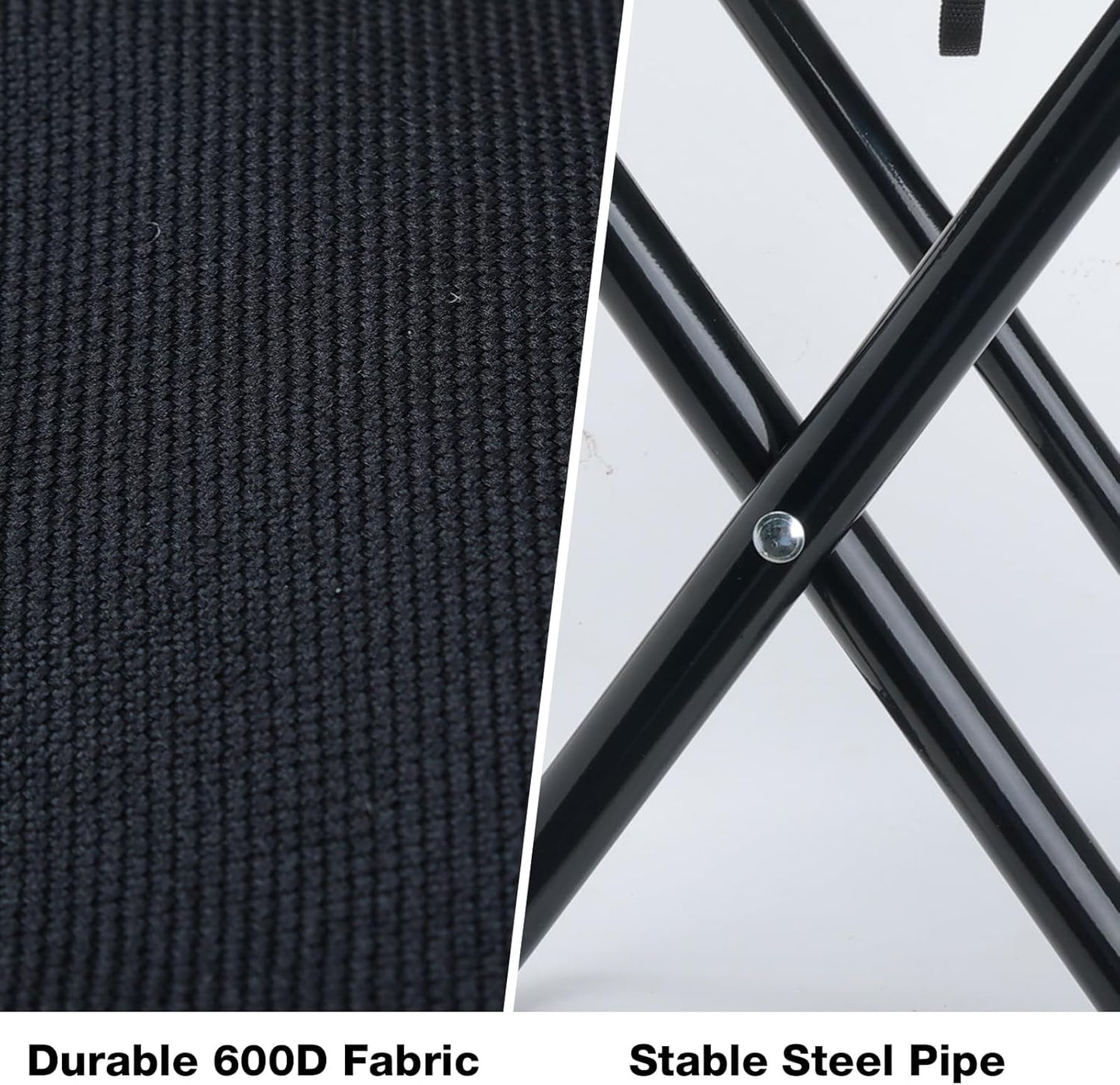 16" Foldable Portable Camping Stool Heavy Duty 350lbs for Adults, Lightweight Travel Stool with Carry Bag, Black