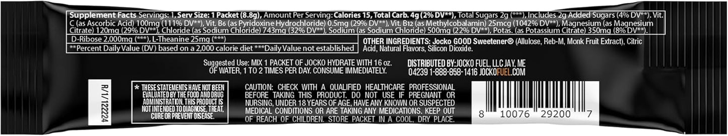 Jocko Fuel Hydrate Electrolytes Powder Packets Low Sugar - Hydration Amplifier Packets for Recovery, Dehydration, & Exercise - with Vitamins B6, B12 & C (16 Packets) Island Orange