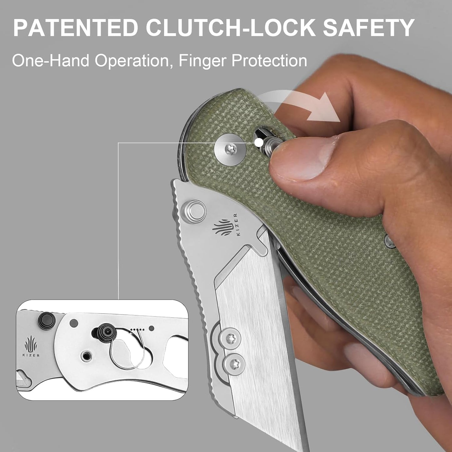 Kizer Drop Bear(Dual-screw Version) Folding Utility Knife, Clutch Lock Box Cutter EDC Pocket knife with 10PCS Razor Blades, Pocket Knives with Pocket Clip for Men Women V3619JM1