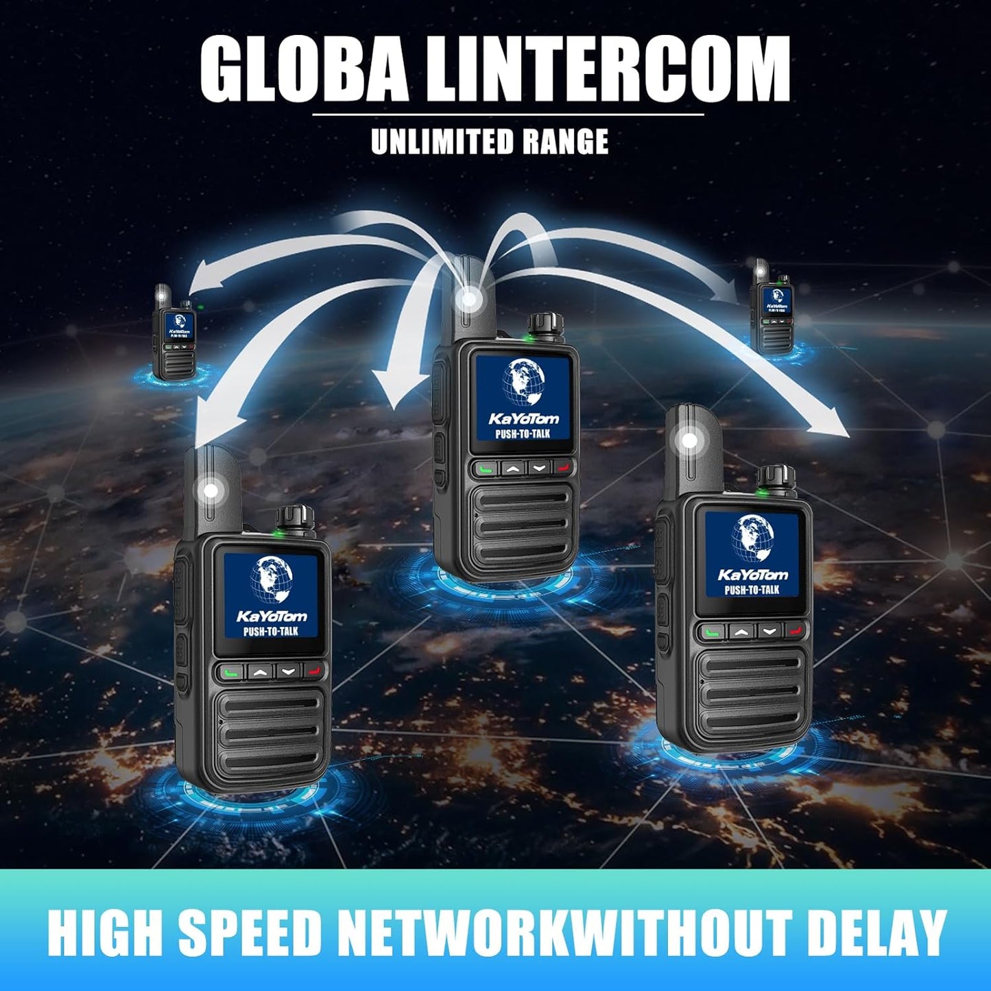 KAYOTOM Lifetime Free Global Walkie Talkies Unlimited Range PTT Push-to-Talk Over Cellular Nationwide POC 4G Handheld Long Range Two Way Radio for Team Management (with Earphones, 5-Packs)