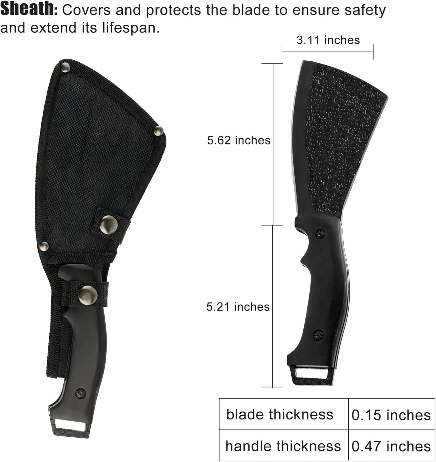 11 Inch Hatchet with Sheath, Small Compact Machete Axes, Fixed Blade Full Tang Camping Tactical Knife for Woodworking, Garden Machete Axe with Sheath for Bushcraft Yards Bushes Wood, A1BK