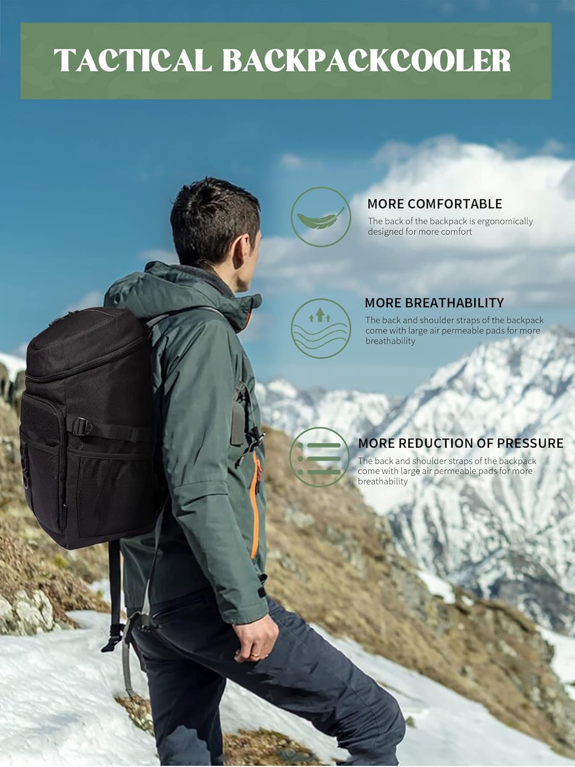 JOYHILL Backpack Cooler, Cooler Backpack 36 Cans/25 L Tactical Insulated Soft Cooler Bag Large Capacity Leakproof Cooler for Men Women, Travel Backpack for Camping Hiking Picnic Beach