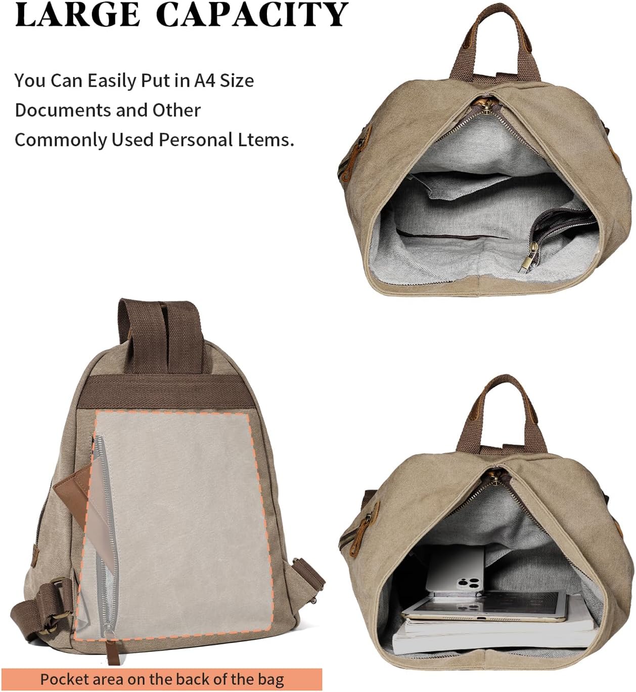 KL928 Canvas Vintage Backpack – Large Casual Daypack Outdoor Travel Rucksack Hiking Backpacks for Men Women