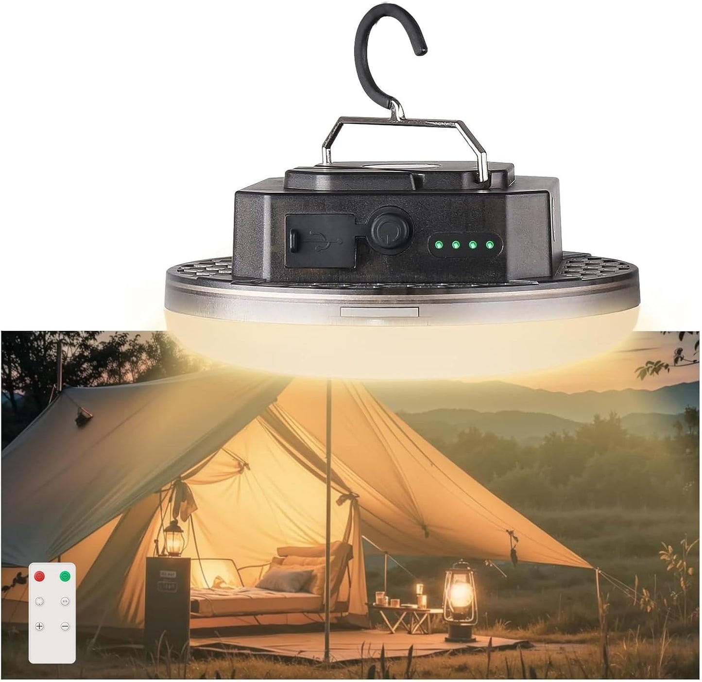 12000mAh (45W) Camping Hanging Tent Light Emergency Power Outage Lantern Home Use 4000LM 3 Modes IPX5 Waterproof Outdoor Walking Rock Climbing Work Rechargeable Camping Light