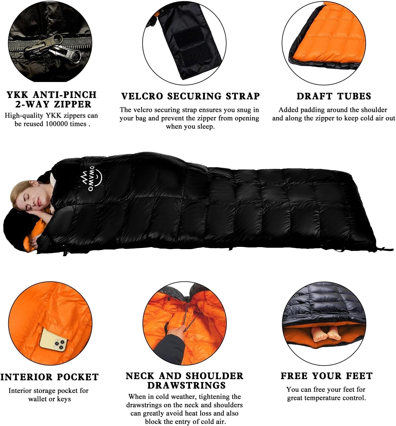 -10°F 0°F 10°F 15°F Down Sleeping Bag for Adults,800/650 Fill Power,Ultralight Wearable 4 Season Cold Weather Rectangle Sleeping Bag for Camping Hiking,Can be Used as a Down Blanket or Cloak