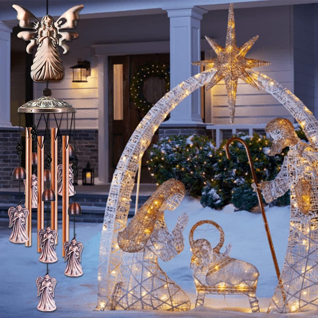 JUNQIU Angel Wind Chimes, Angel Gifts for Women Mom, Angel Decor for Outdoor Room Garden Yard Patio, Religious Wind Chimes