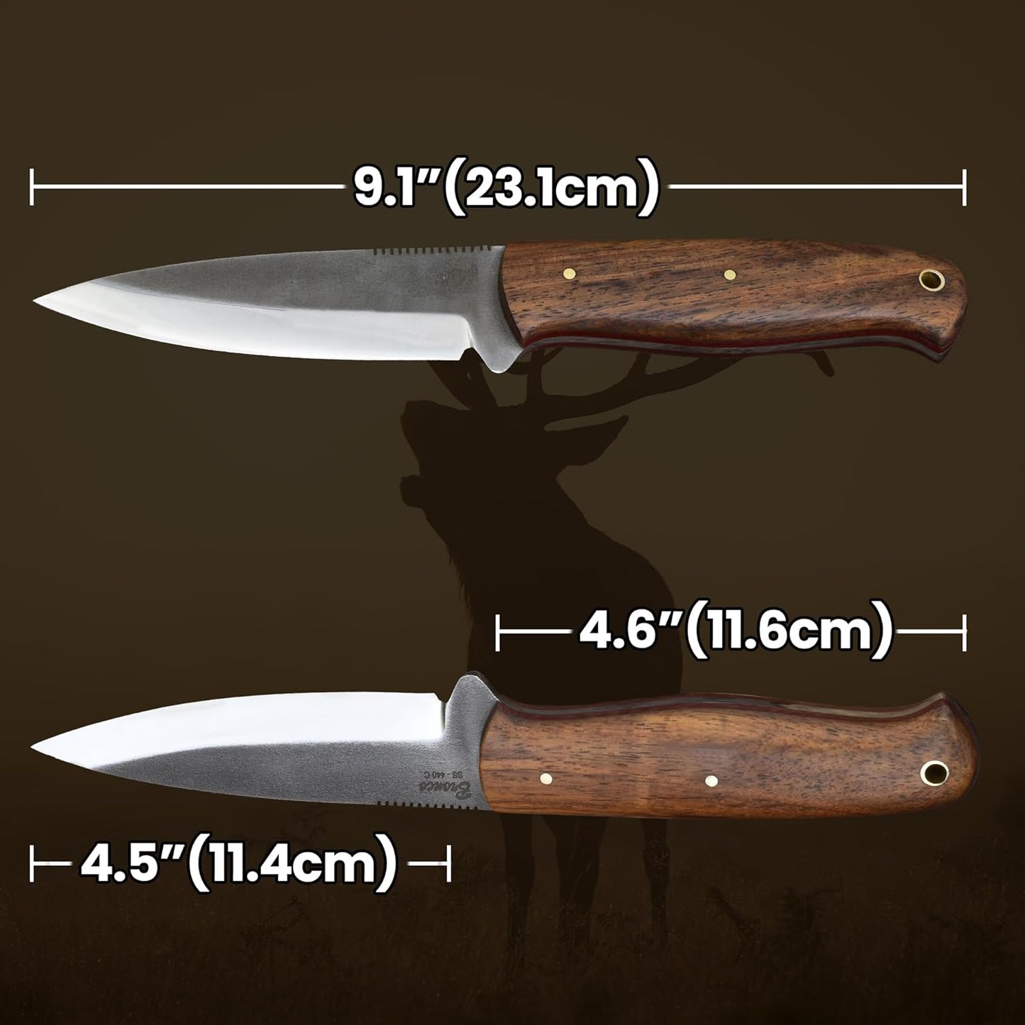 Knives Ranch Handmade Bushcraft Knife - Full Tang - SS 440C - 59 Hardness - Rosewood Handle - Genuine Leather Sheath (3092-SS-IRW)