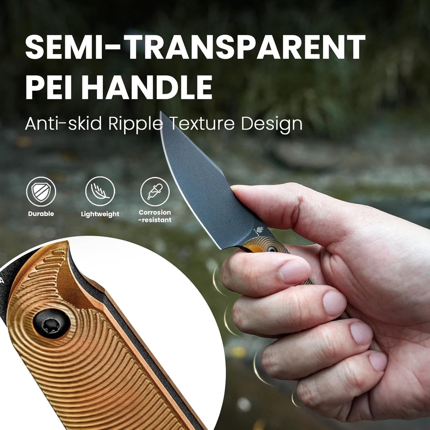 Kizer Harpoon Mini Fixed Blade Knife with Sheath, 3V Steel Blade Hunting Knife, PEI Handle Camping EDC Knives for Camping, Hiking, Survival 1040S5