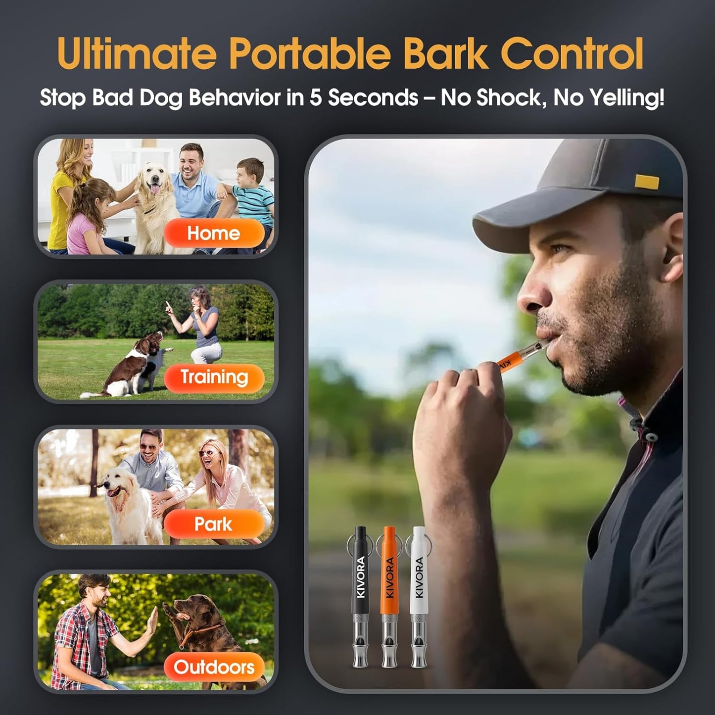 KIVORA 4 Pack Dog Whistle to Stop Barking Neighbors Dog,304 Stainless Steel Adjustable Ultrasonic Silent Dog Training Whistle for Recall & Bark Control,Professional Whistle Suitable for All Dogs