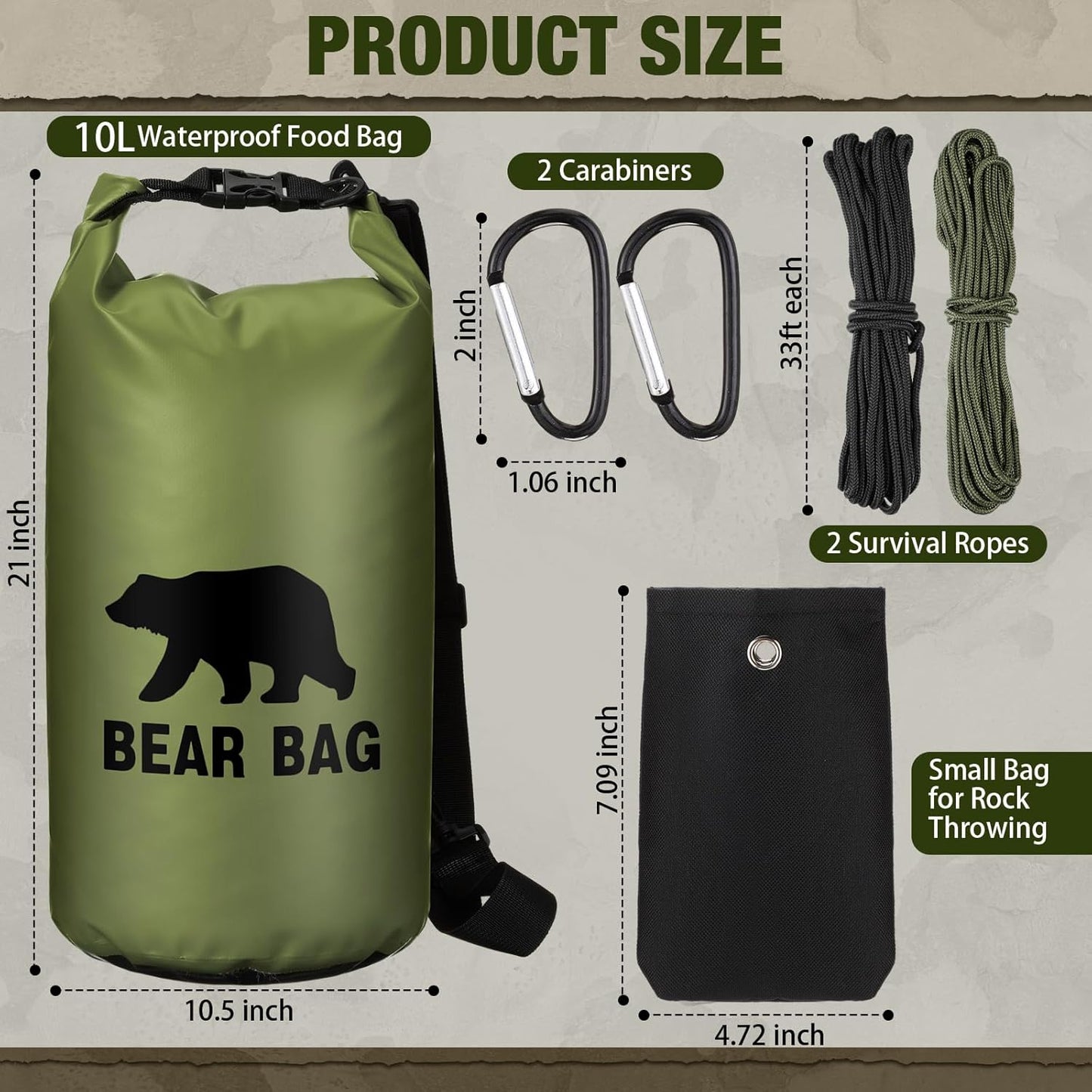 1 Set Bear Food Bag for Camping Ultralight Food Hanging System Includes Waterproof Bear Bag, Nylon Ropes, Hooks for Camping Backpacking