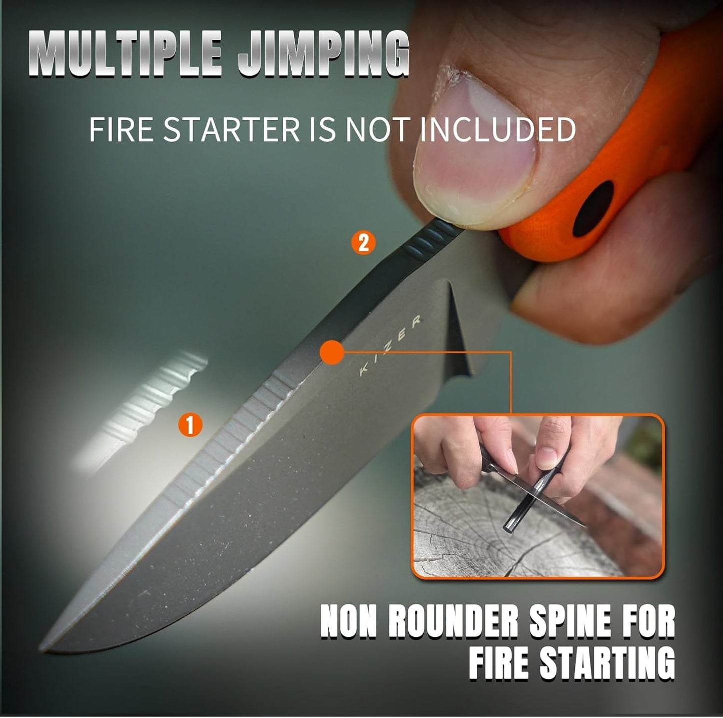 Kizer Hare Fixed Blade Knife with Sheath, 3.14" D2 Steel Blade EDC Hunting Knife with Orange G10 Handle, Small Bushcraft Survival Knives, Outdoor Camping Knives for Men Women, 1077A1