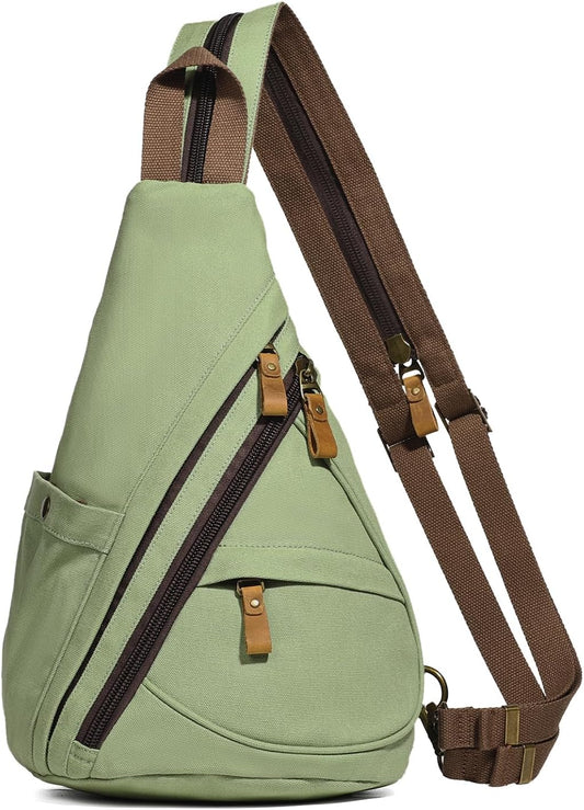 KL928 Canvas Sling Bag - Small Crossbody Backpack Shoulder Casual Daypack Rucksack for Men Women(Large Version)