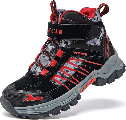 JMFCHI Kids Hiking Boots Boys Girls Outdoor Walking Climbing Sneaker Comfortable Non-slip Snow Shoes Hiker Boot Antiskid Steel Buckle Sole