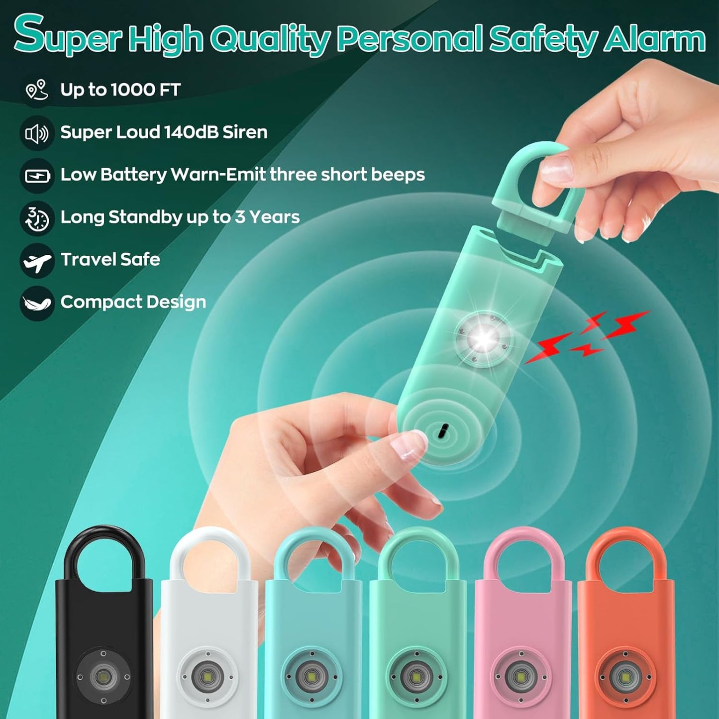 140dB Personal Safety Alarm for Women, 12 Pack Safe Alarm Protection Keychain with Strobe Light with Low Battery Notice, Security Siren Self Defense for Children Seniors College Girls(Green)