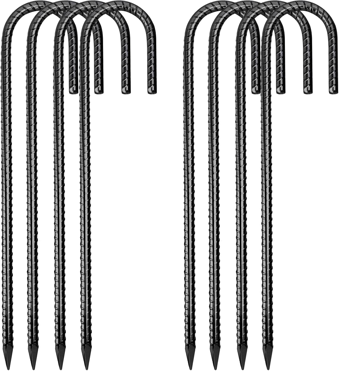 12 Inch Rebar Stakes,8 Packs Heavy Duty Metal J Hook Garden Ground Stakes for Camping Tent Canopy or Supporting for Garden Landscapes Fences Stakes(J Shape-Black, J-12 x5/16-8pcs)
