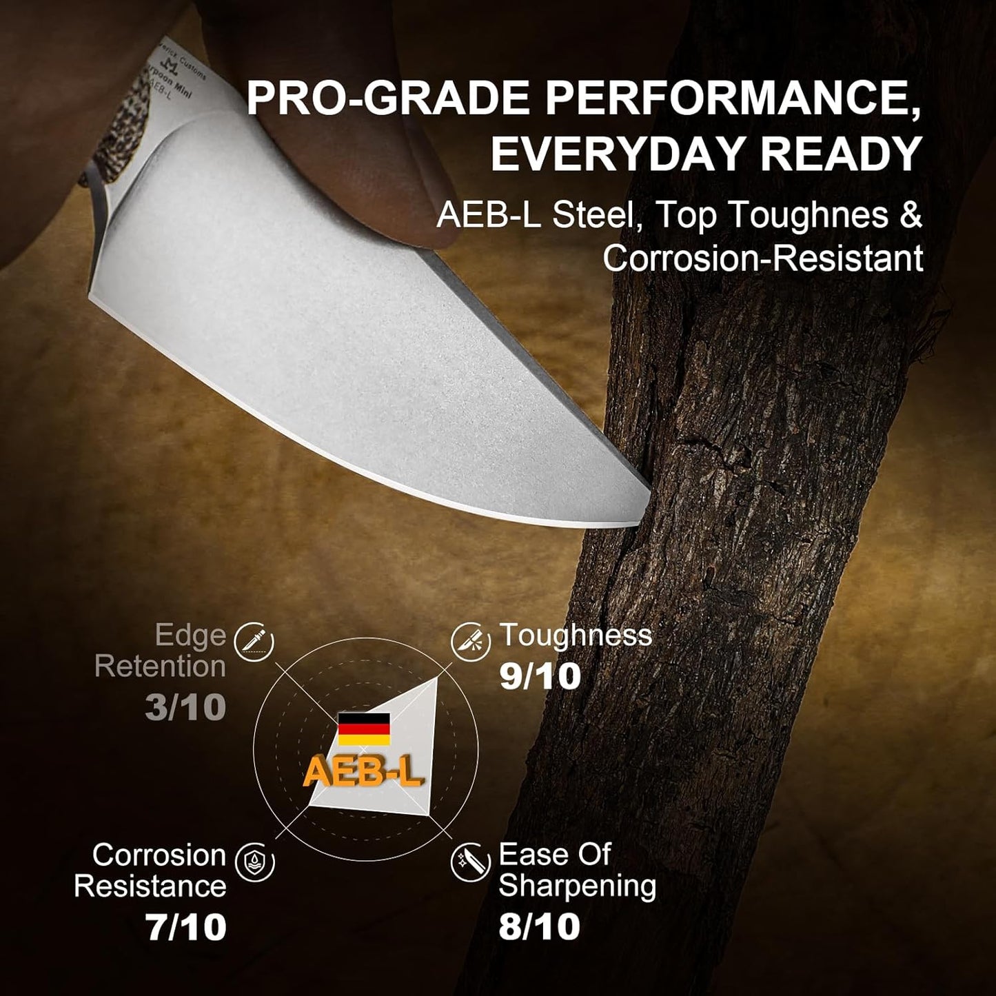 Kizer Mini Harpoon Fixed Blade Knife with Sheath, AEB-L Blade Hunting Knife with Micarta Handle, Camping Fixed Blade Small EDC knives for Hiking, Survival 1040S7