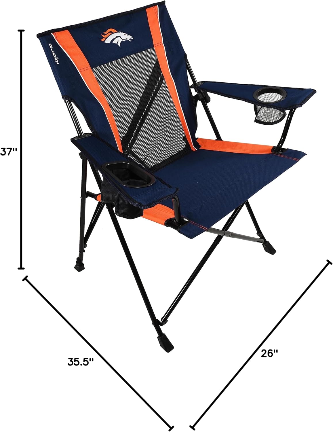 Kijaro Sports Fan Folding Chair, 26" L x 35.5" W x 37" H, Denver Broncos
