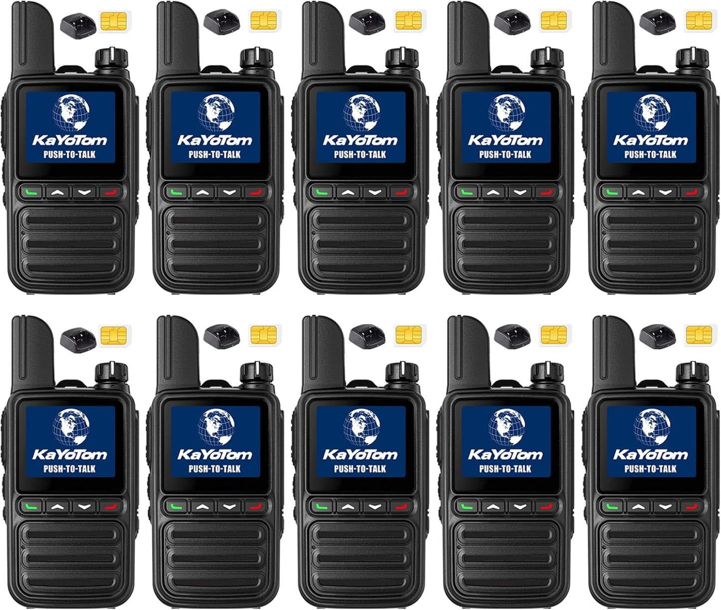 KAYOTOM Global Walkie Talkies Unlimited Range PTT Push-to-Talk Over Cellular Nationwide 5000 Miles POC 4G Handheld Long Range Two Way Radio for Team (with Charge Dock, 10-Packs)
