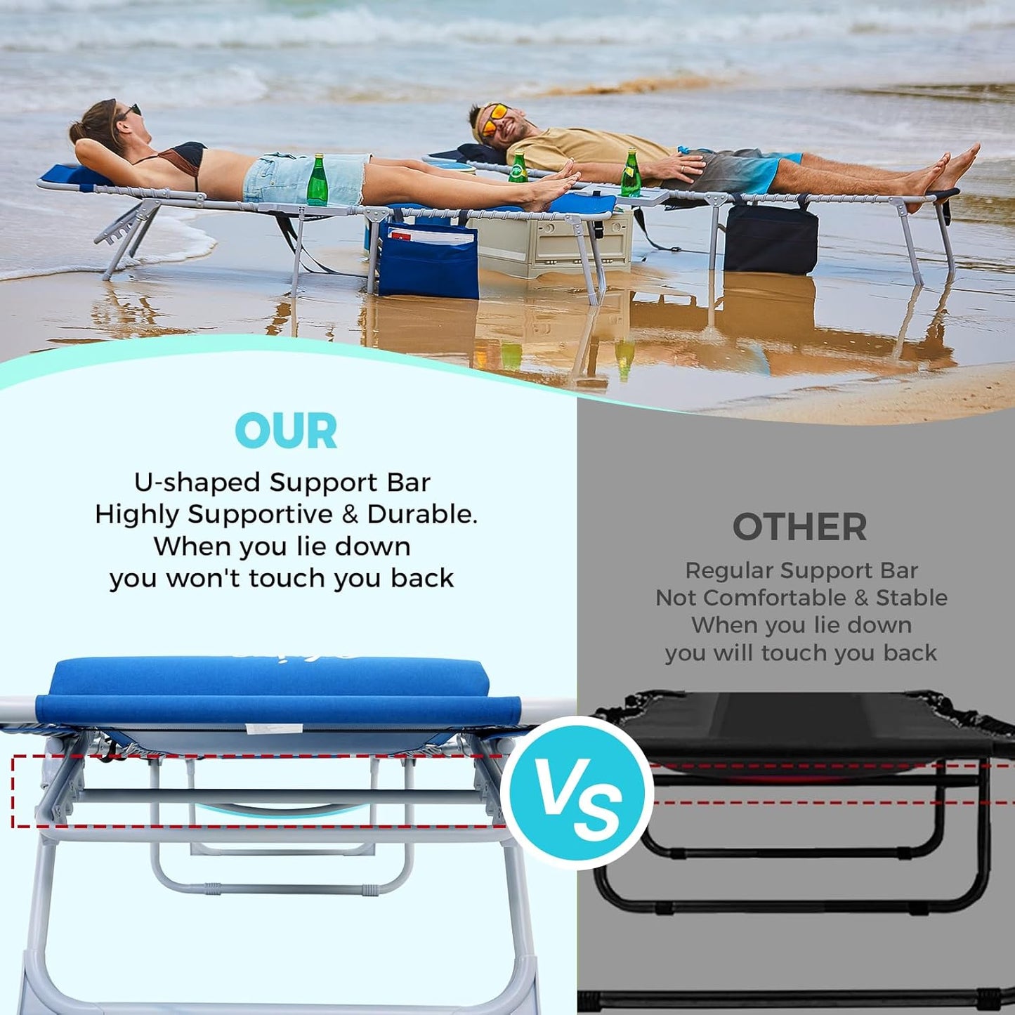 #WEJOY 2 PCS Lounge with Side Table for Outdoor 5-Position Adjustable Recliner Chair for Beach Sunbathing Patio Pool Lawn Lay Flat Portable Camp Reclining Chair with Shoulder Strap Side Pocket