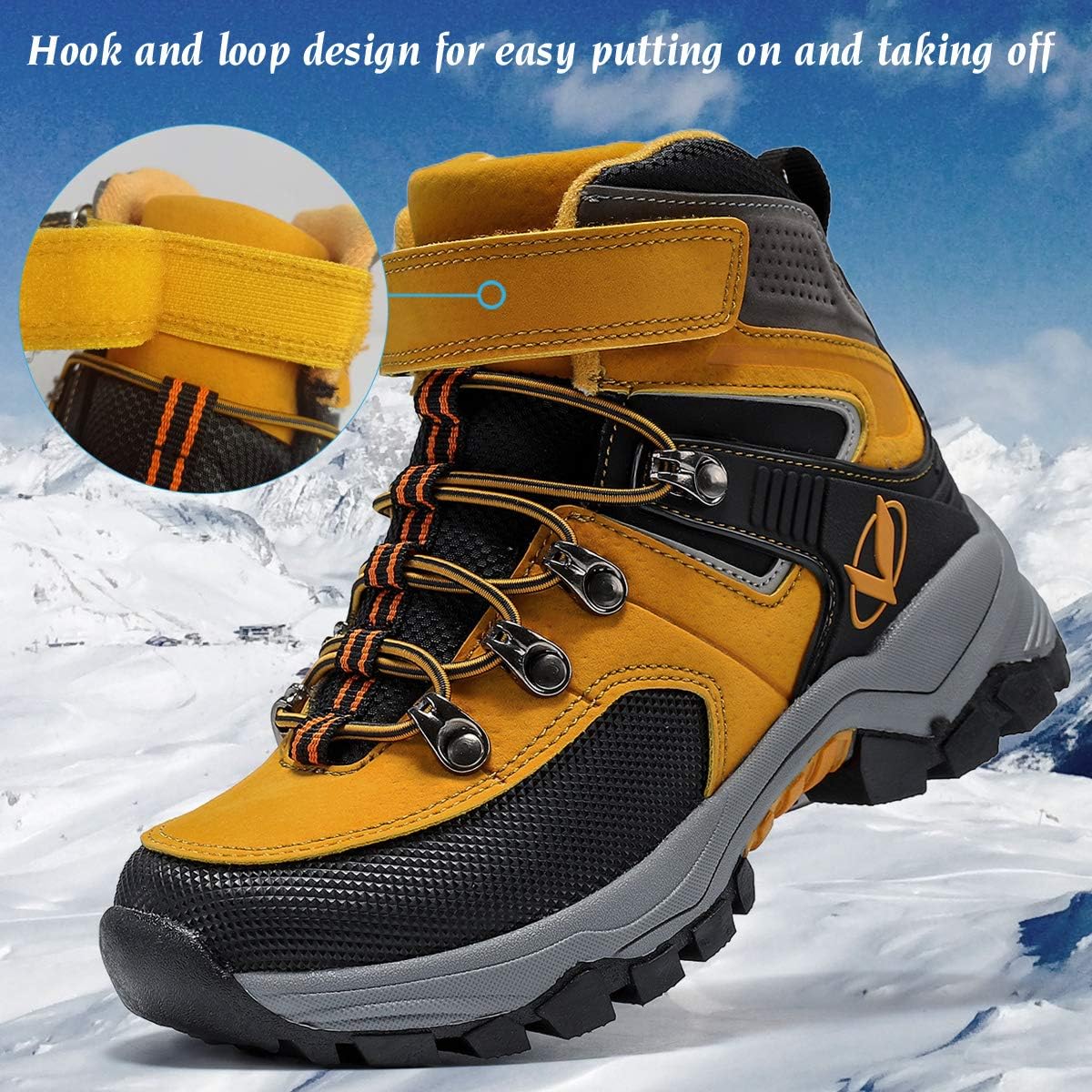 JMFCHI Kids Hiking Boots Boys Girls Outdoor Walking Climbing Sneaker Comfortable Non-slip Snow Shoes Hiker Boot Antiskid Steel Buckle Sole